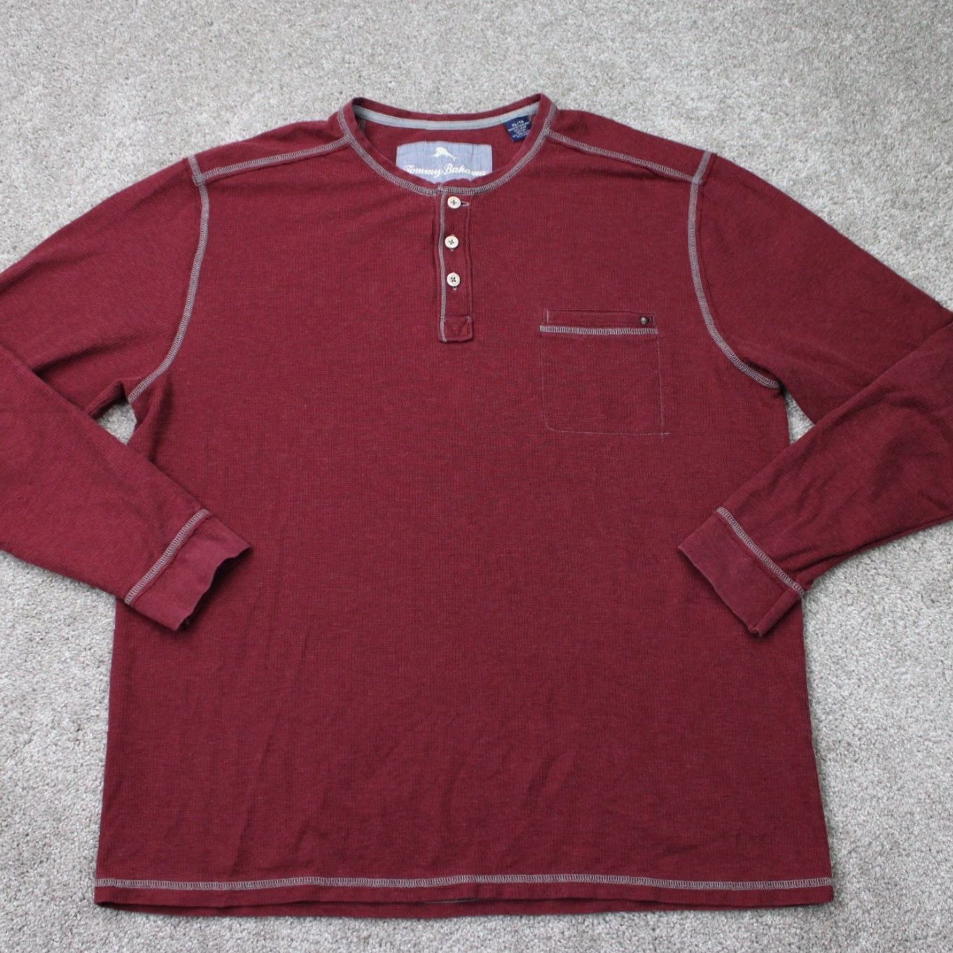 Tommy Bahama Tommy Bahama Henley Shirt Mens XL Red Pima Cotton/Polyester Stretch L/S Pullover Shirt Size US XL / EU 56 / 4 - 2 Thumbnail