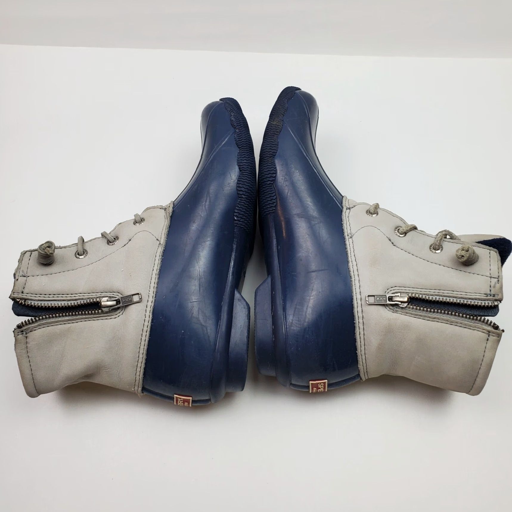 Sperry Sperry Rain Boots Womens Size 9 Blue Gray Ankle Lace Up Side Zip Saltwater Duck Boots Waterproof Lined Rubber Size US 7 / IT 37 - 7 Thumbnail