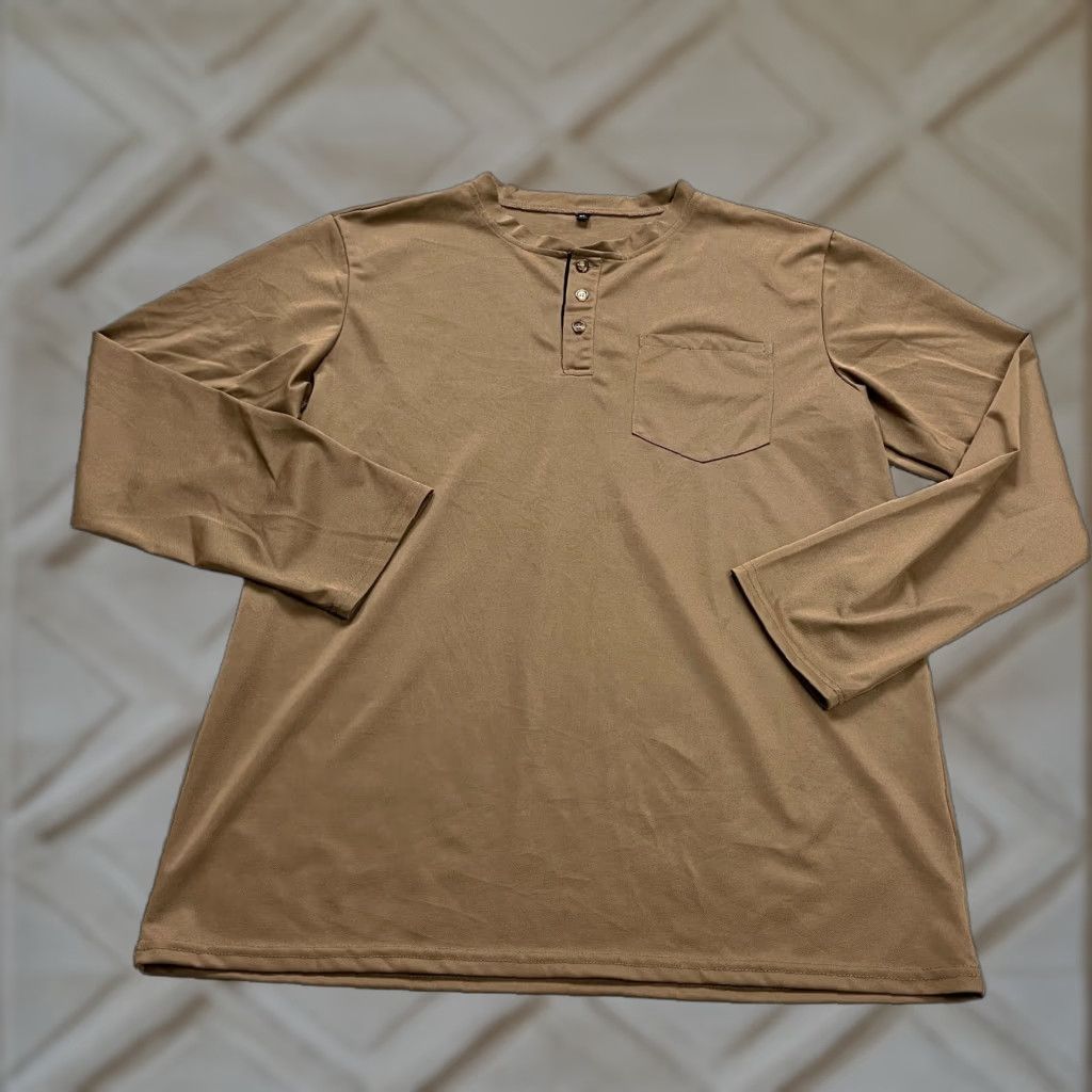 Vintage Unbranded Henley T-Shirt Mens XL Solid Brown Long Sleeve Casual Outdoor Pullover Size US XL / EU 56 / 4 - 1 Thumbnail
