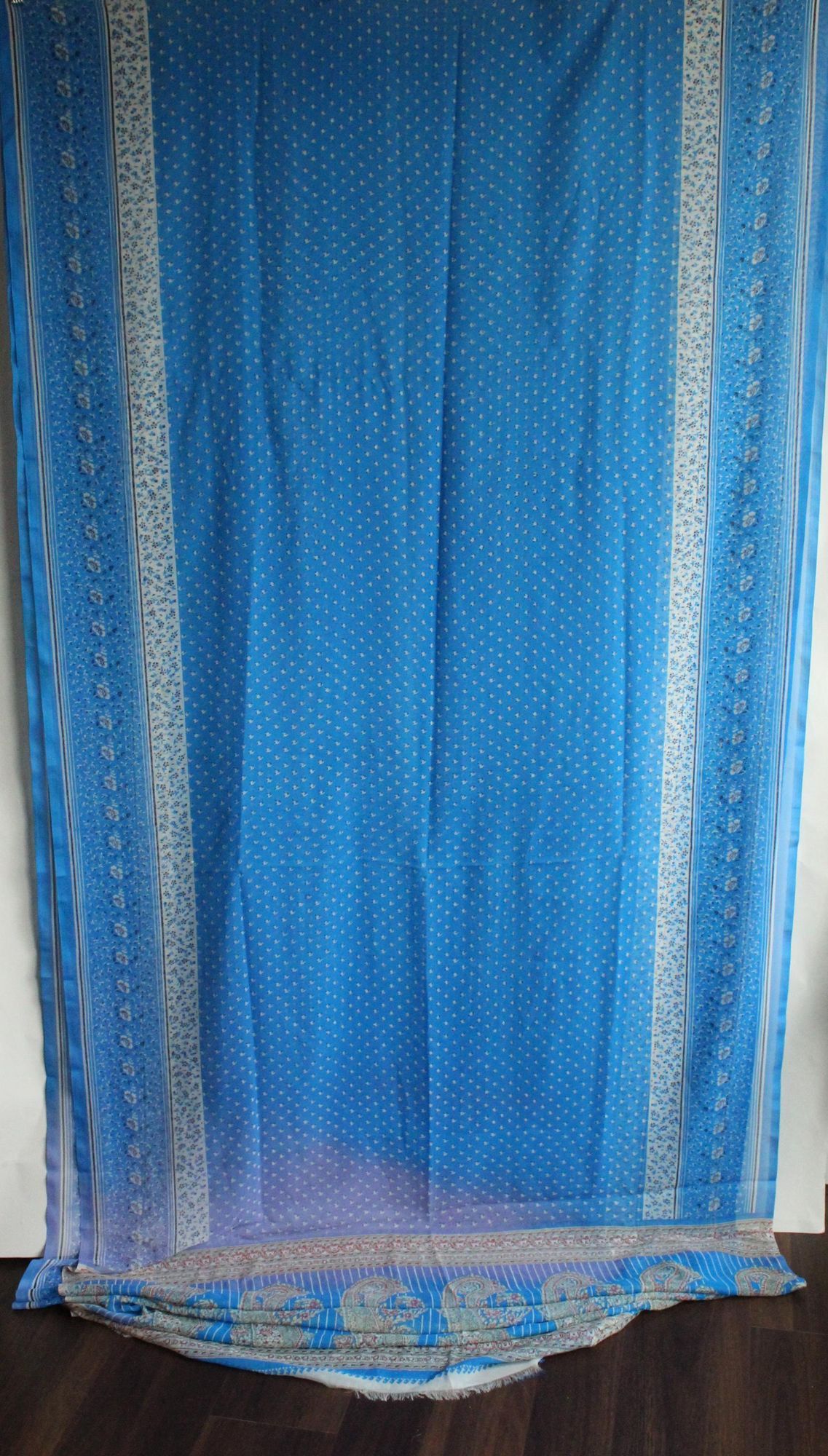 Vintage Vintage 1990s Indian Sari, Authentic Sky Blue Chiffon with a Size ONE SIZE - 4 Thumbnail