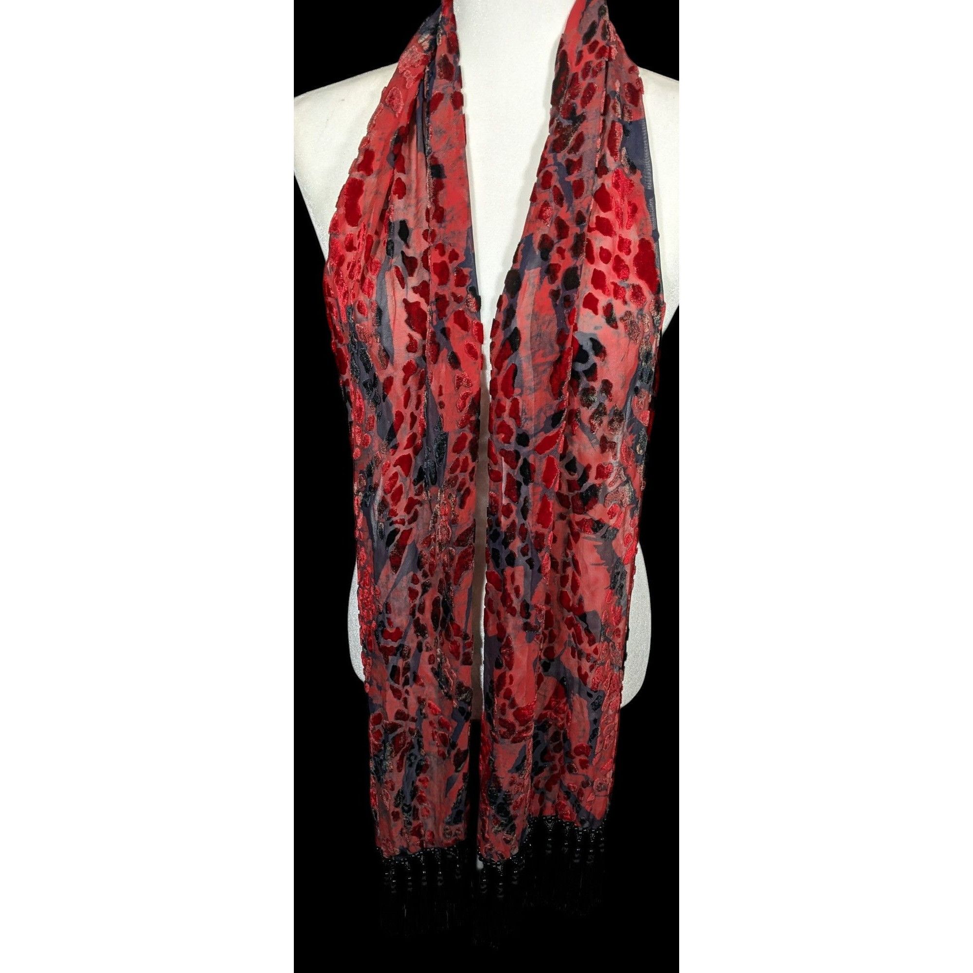 Other Gothic Red And Black Abstract Velvet Burnout Beaded Fringe S Size ONE SIZE - 1 Thumbnail