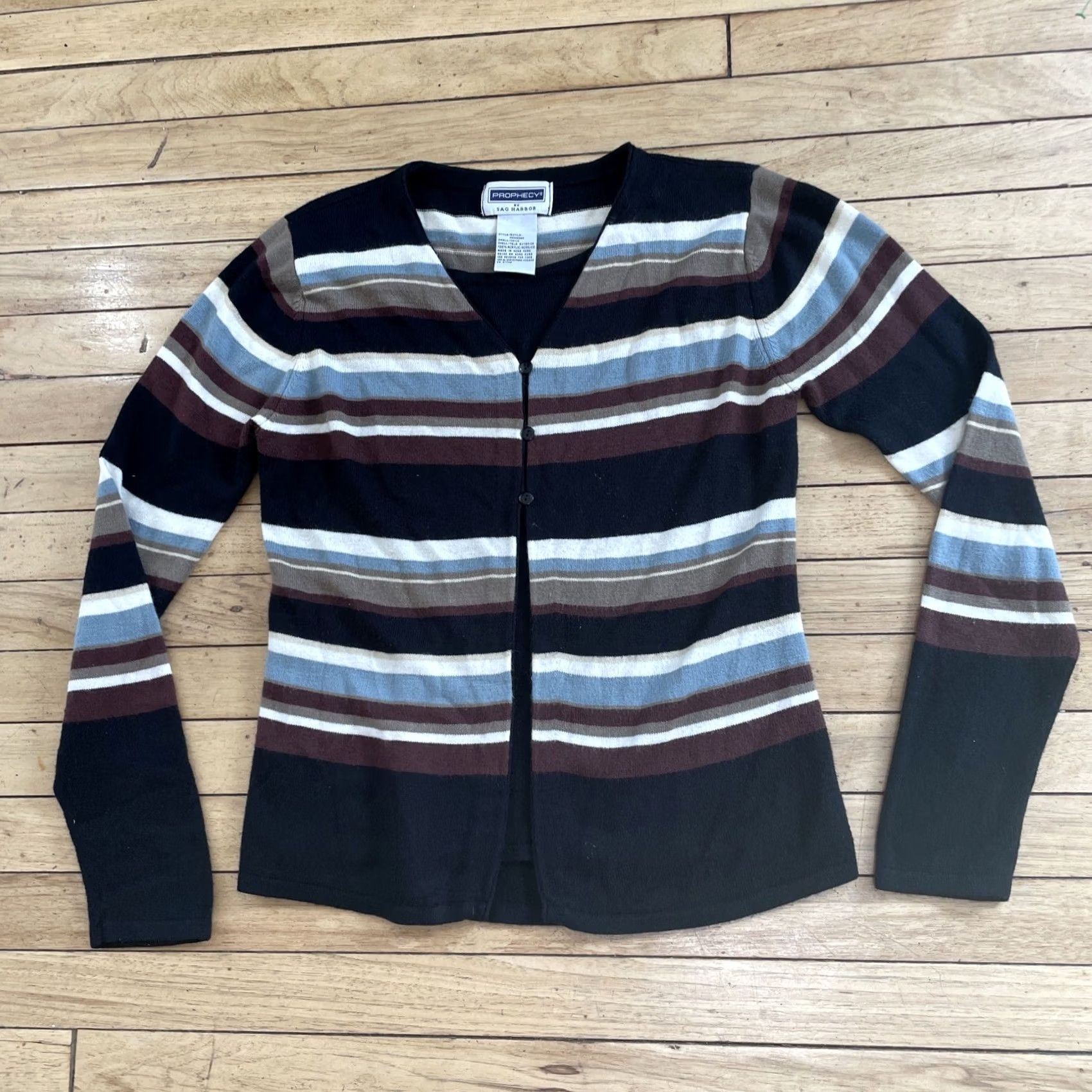 Vintage PROPHECY by SAG HARBOR Cardigan Women S Stripe Y2k Academia Button Knit Sweater Size S / US 4 / IT 40 - 3 Thumbnail