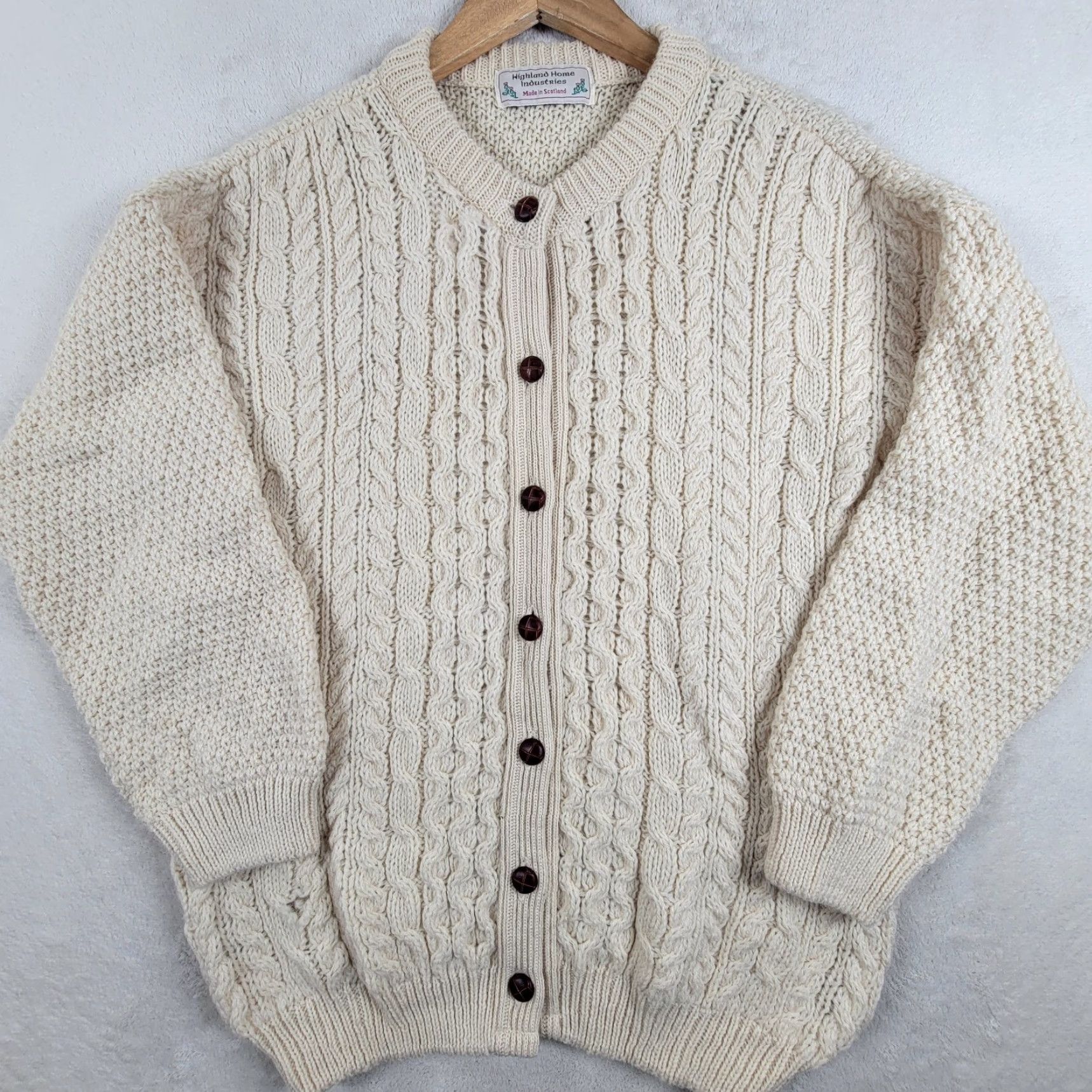 Highland 2000 VINTAGE Highland Cardigan Women Adult Regular Size M OffWhite Wool Cable Knit Scotland Size M / US 6-8 / IT 42-44 - 2 Thumbnail