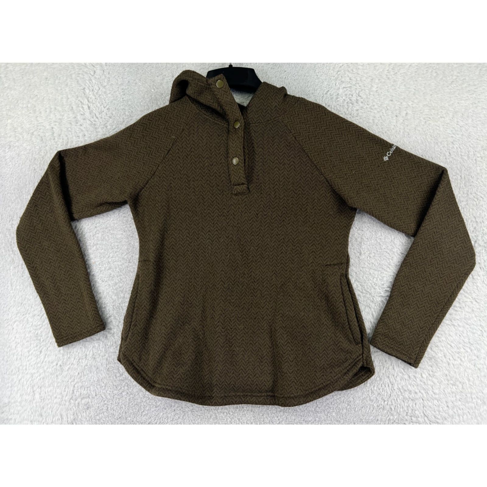 Vintage Columbia Sweater Womens Medium Brown Knit Polyester Shell Fleece Lined Hoodie Size M / US 6-8 / IT 42-44 - 2 Thumbnail
