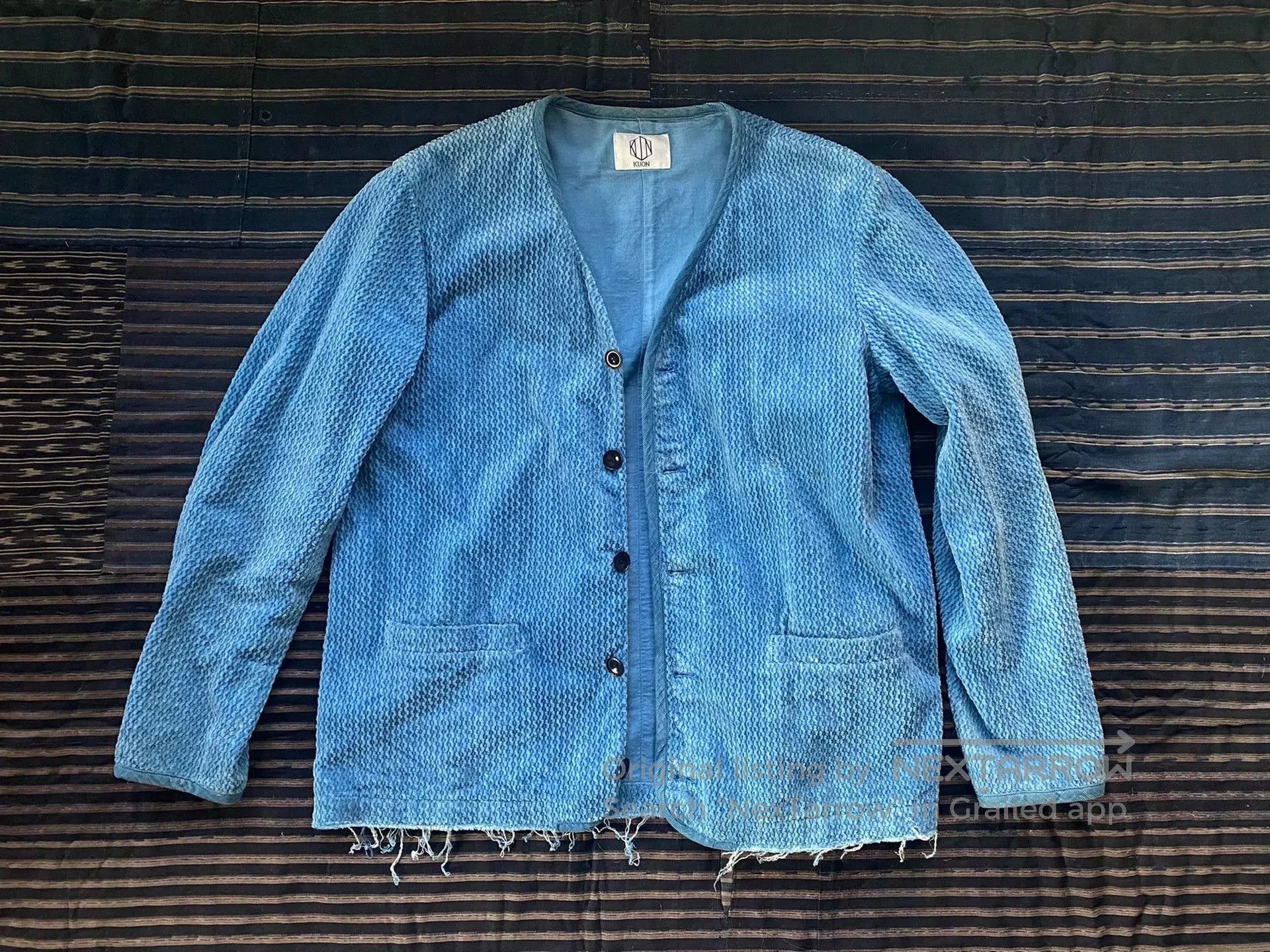 KUON blue indigo collarless jacket. Size US L / EU 52-54 / 3 - 1 Thumbnail