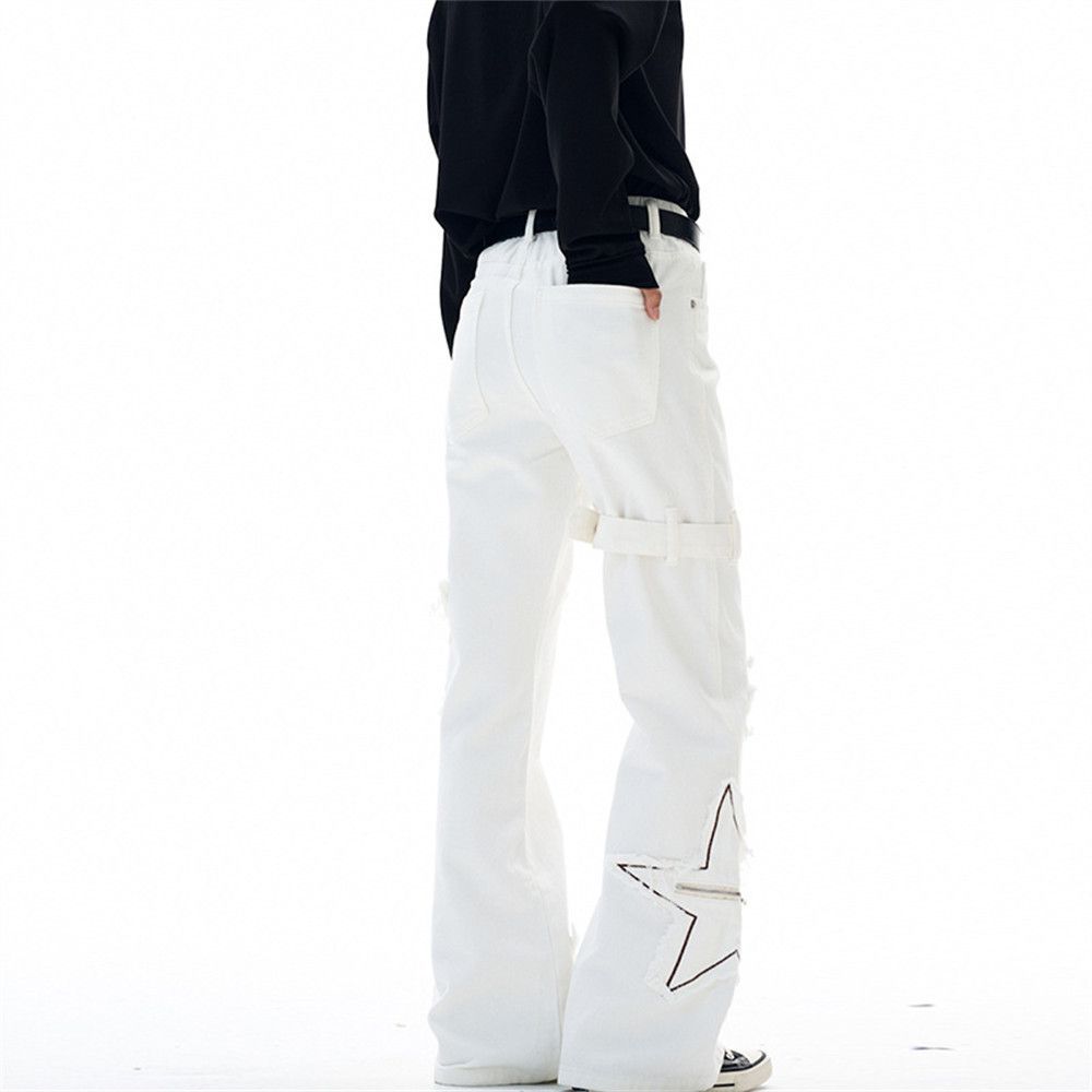 Japanese Brand Men's high school street style star embroidered flared jeans Size US 32 / EU 48 - 3 Thumbnail