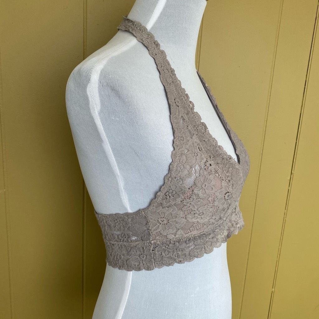 American Eagle Outfitters Aerie women M V-cut halter top lace bralette grey Size ONE SIZE - 3 Thumbnail