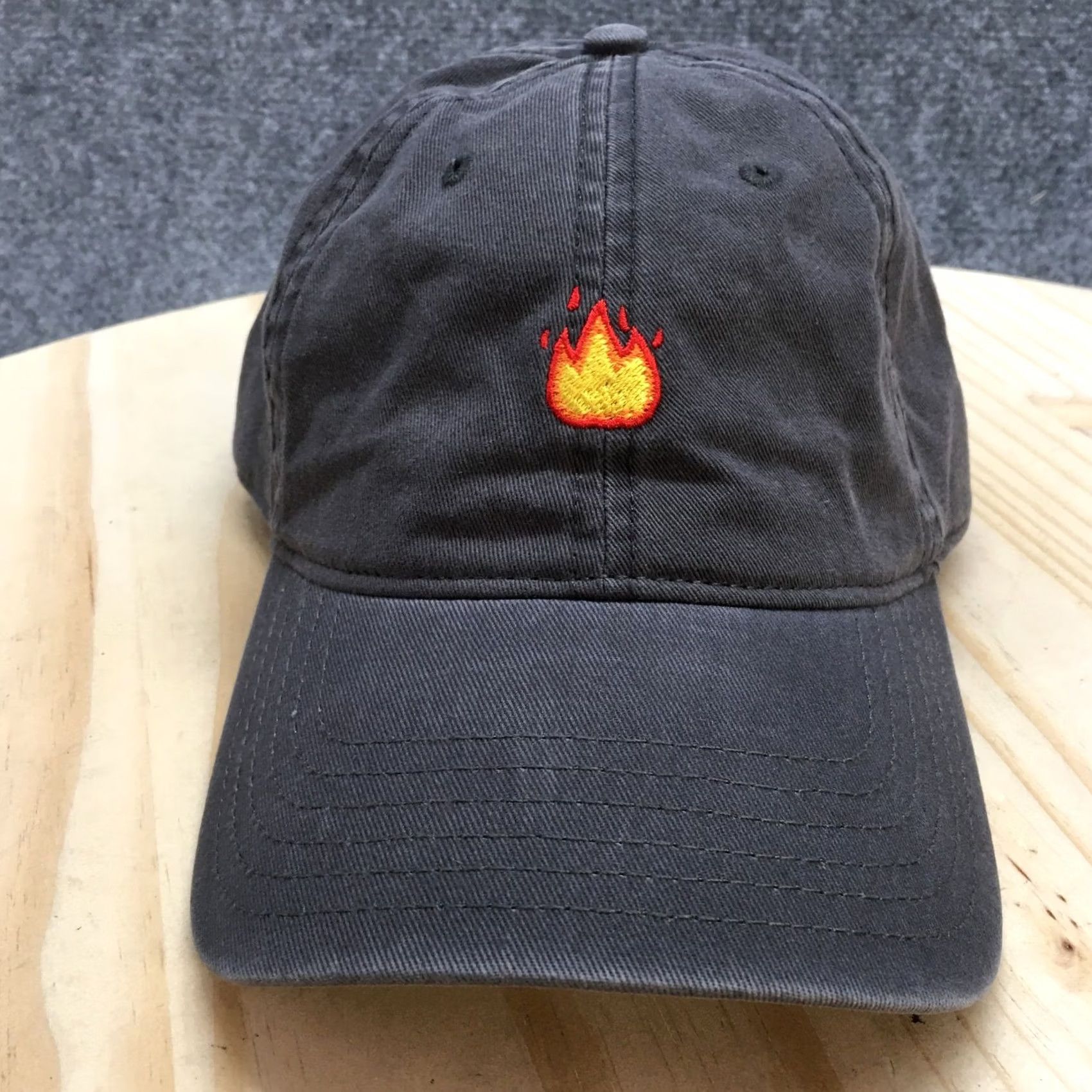Vintage Fire Emoji OTTO Baseball Cap Hat Mens Gray OS Curve Brim Embroidered Logo Cotton Size ONE SIZE - 2 Thumbnail