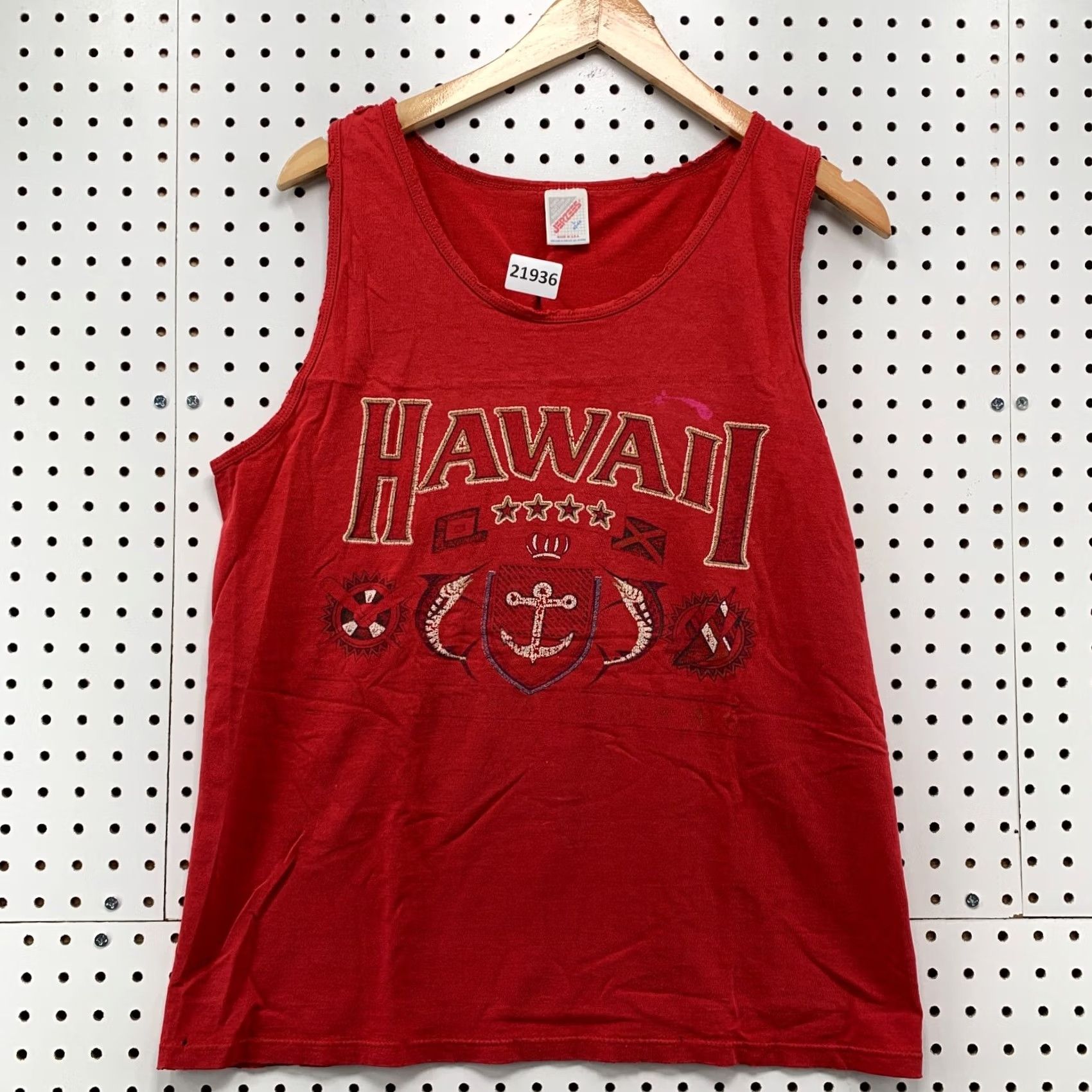 Jerzees VINTAGE Hawaii Tank Shirt Red XS Adult Small 19.5x26.5 Sleeveless Crest Logo Nike Shirt Size US S / EU 44-46 / 1 - 5 Thumbnail
