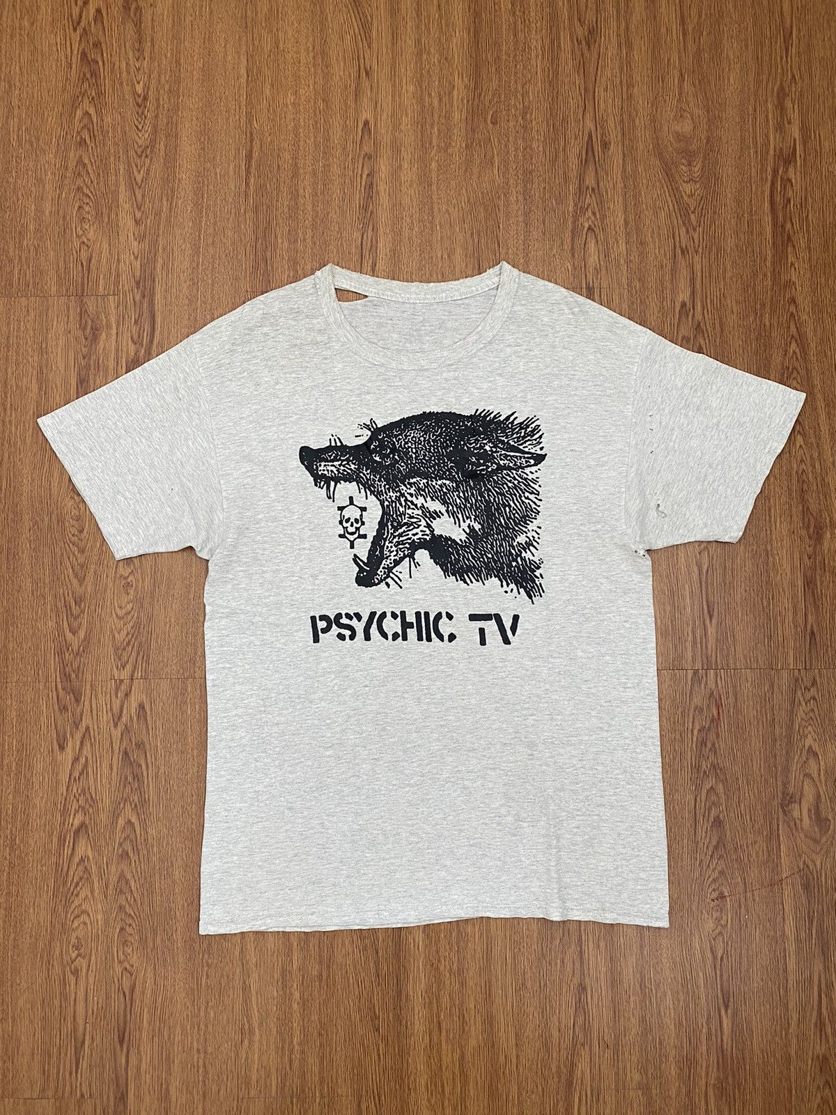 image of Band Tees Psychic Tv Wolf T-Shirt in Grey, Men's (Size Large)