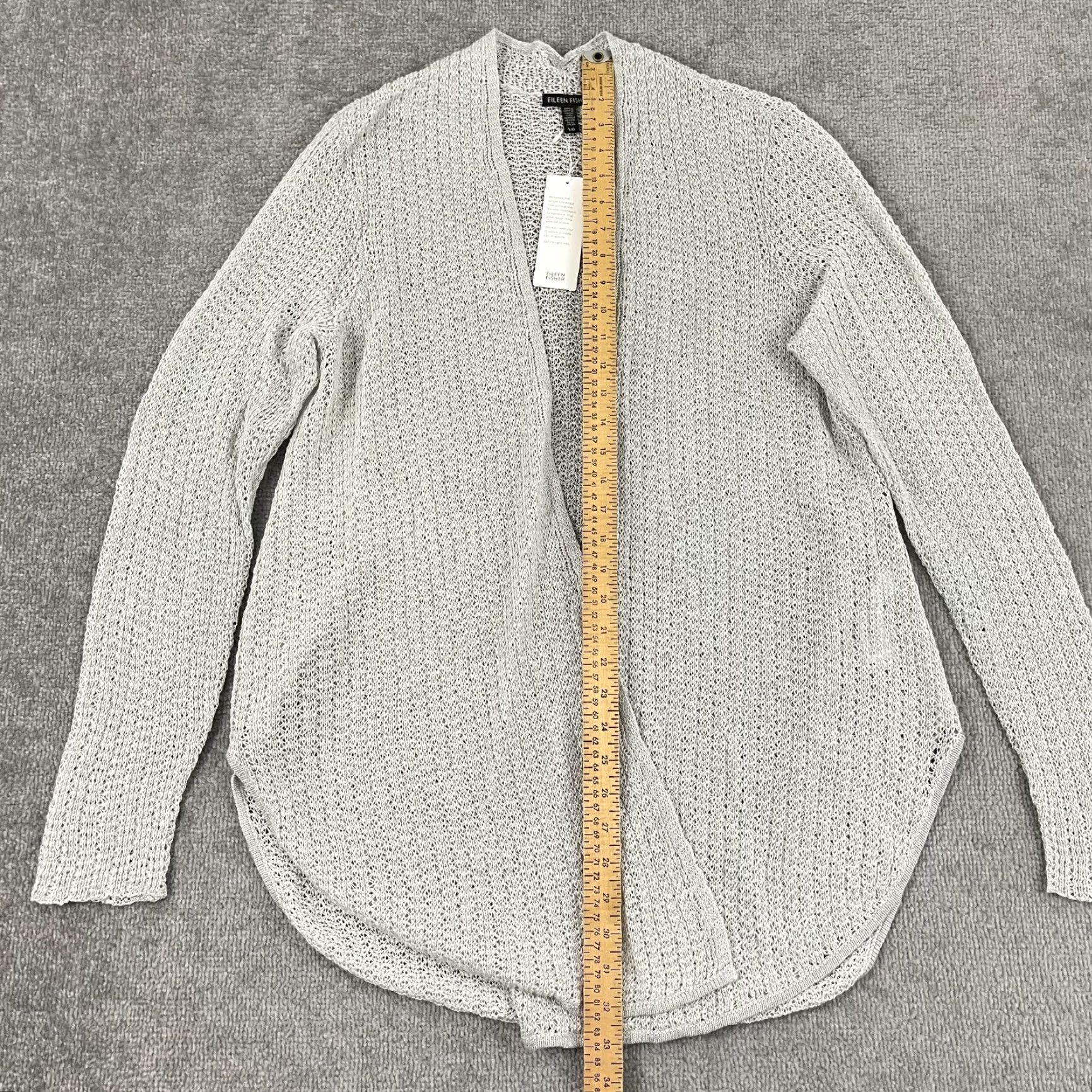 Eileen Fisher Eileen Fisher Cardigan Sweater Womens Large Gray Open-Knit Linen Long Sleeve Casual Size L / US 10 / IT 46 - 5 Thumbnail