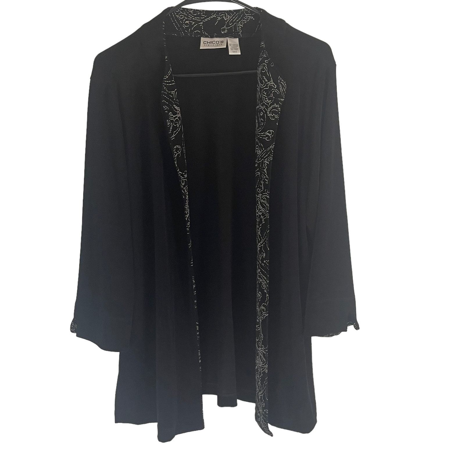 Chicos Chico's Size Medium Black Open Front Black Acetate Cardigan Size M / US 6-8 / IT 42-44 - 1 Thumbnail