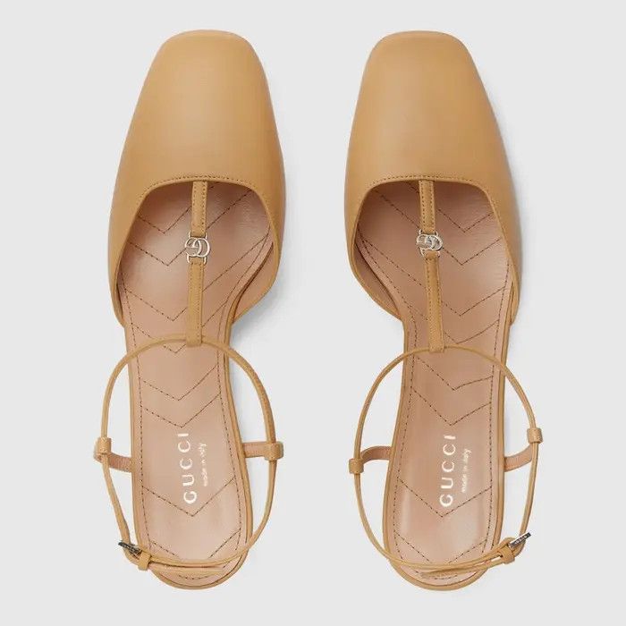 Gucci o1s1wg110425 Double G Slingback Pumps in Beige Size US 11.5 / IT 41.5 - 4 Thumbnail