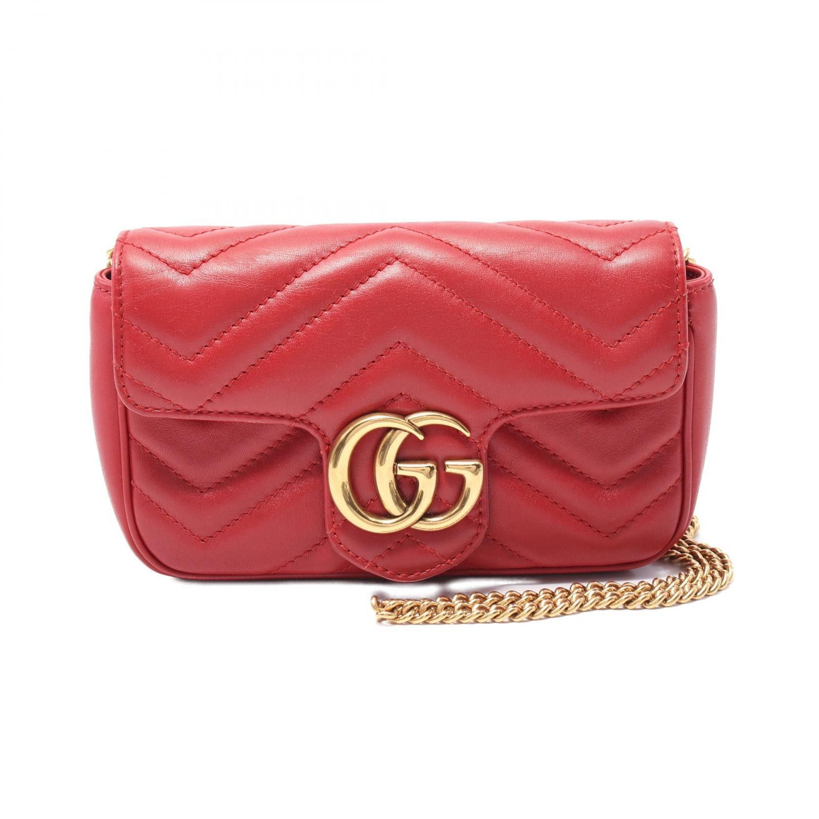 Gucci Gucci Leather GG Marmont Super Mini Shoulder Bag 476433 Leather Shoulder Bag 476433 in Red, Women's