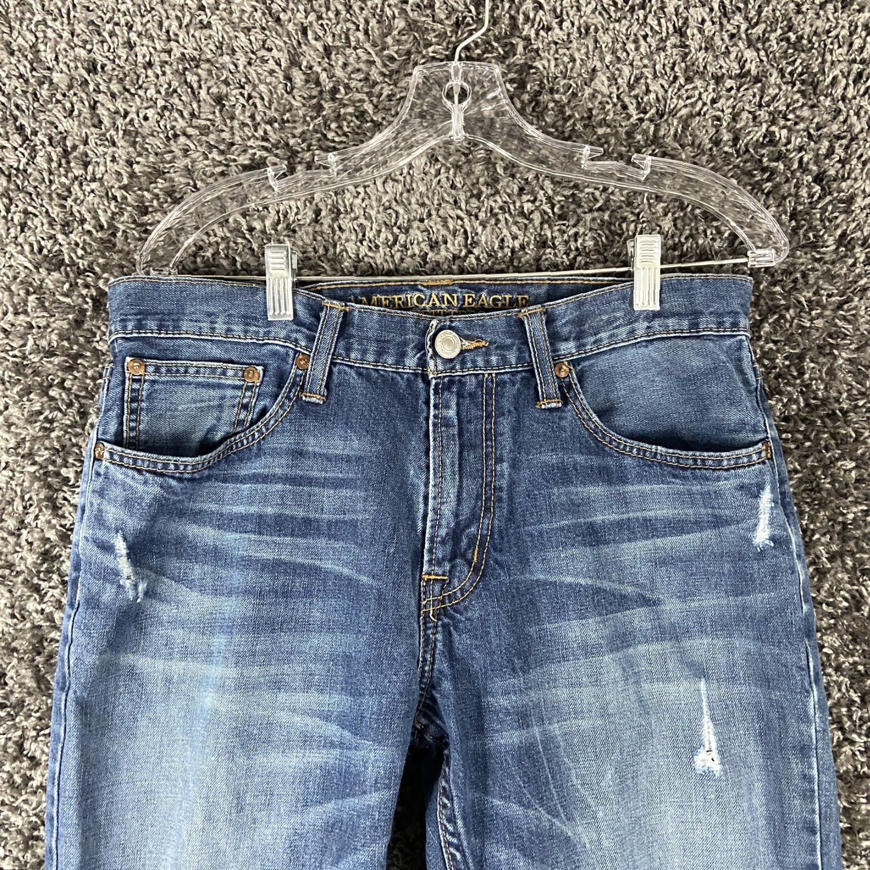 American Eagle Outfitters AMERICAN EAGLE Distressed Straight Jeans Men’s 32x31 Blue Size US 32 / EU 48 - 7 Thumbnail