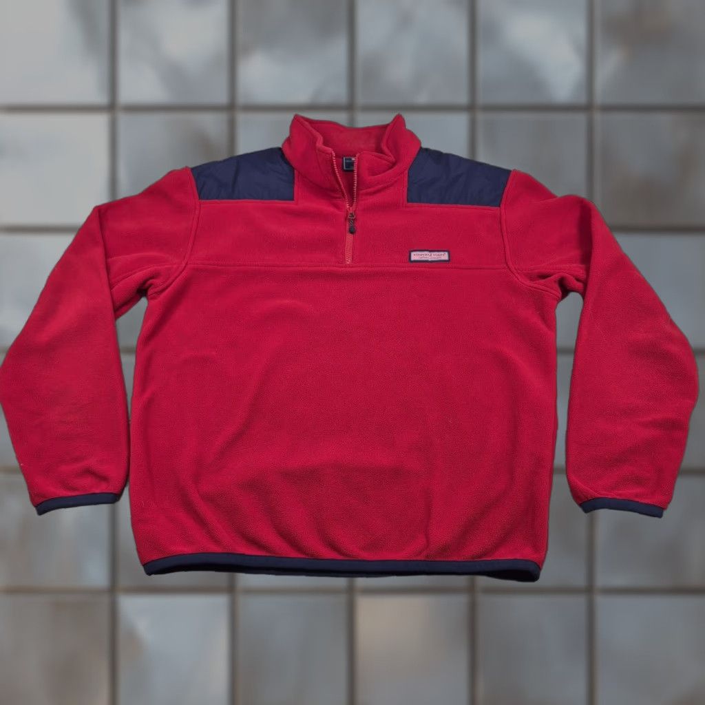 Vineyard Vines Jacket Mens Large Red Fleece 1/4 Zip Pullover Martha's Vineyard Jacket Coat Windbreaker Casual Fall Winter
