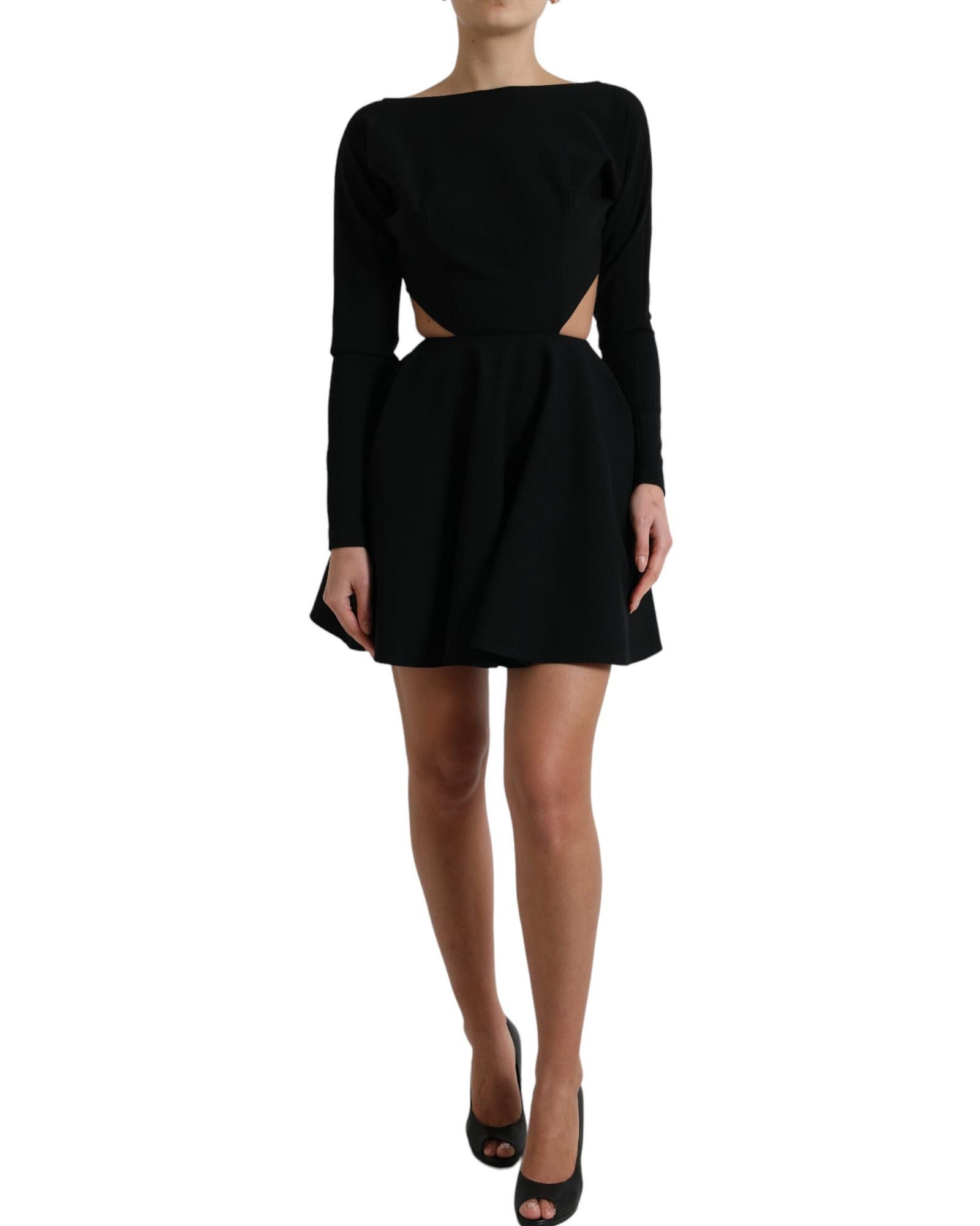 image of Dolce Gabbana Cut Out A-Line Long Sleeves Mini Dress in Black, Women's (Size Small)