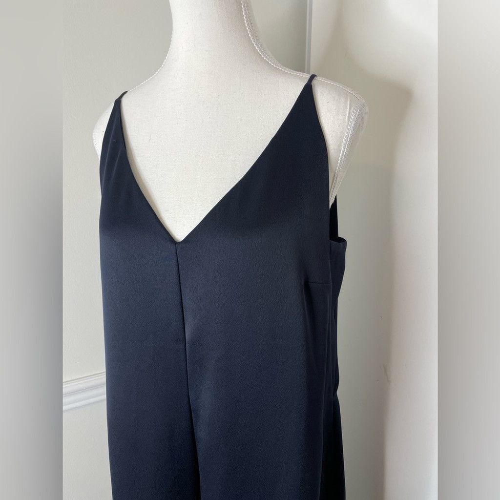 Mango Mango Premium Navy Satin WideLeg CullootteCropped Jumpsuit S Size 27" / US 4 / IT 40 - 3 Thumbnail
