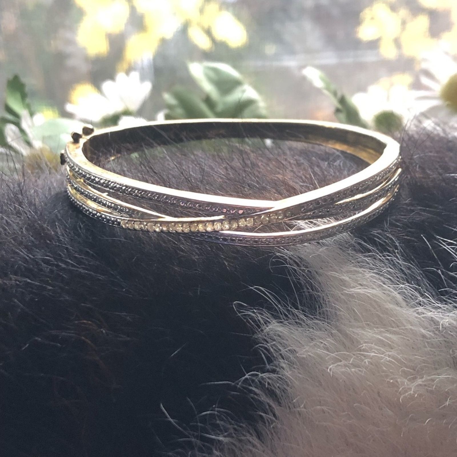 Vintage Vintage rough crystal gold plated hinged bangle bracelet Size ONE SIZE - 2 Thumbnail