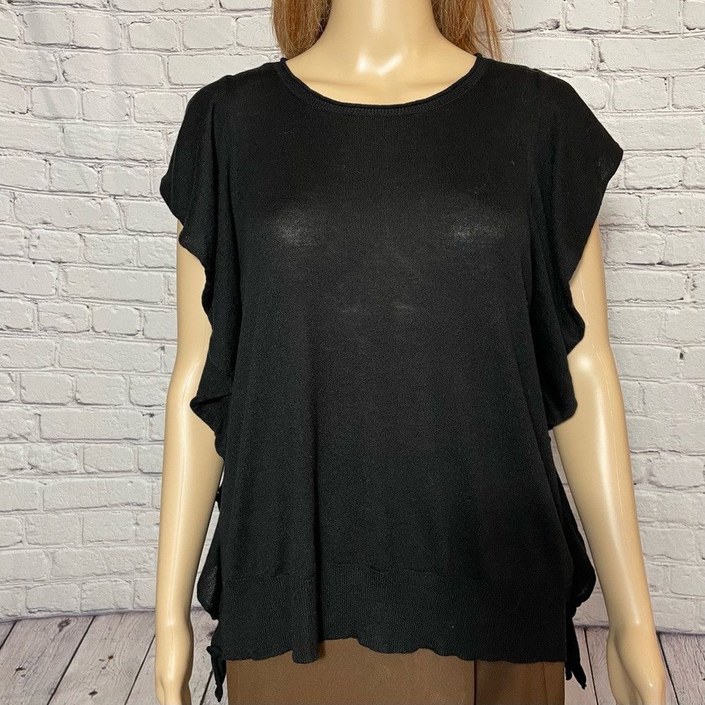 Zara Zara Knit Black Ruffle Sleeveless Top Size L Size L / US 10 / IT 46 - 2 Thumbnail