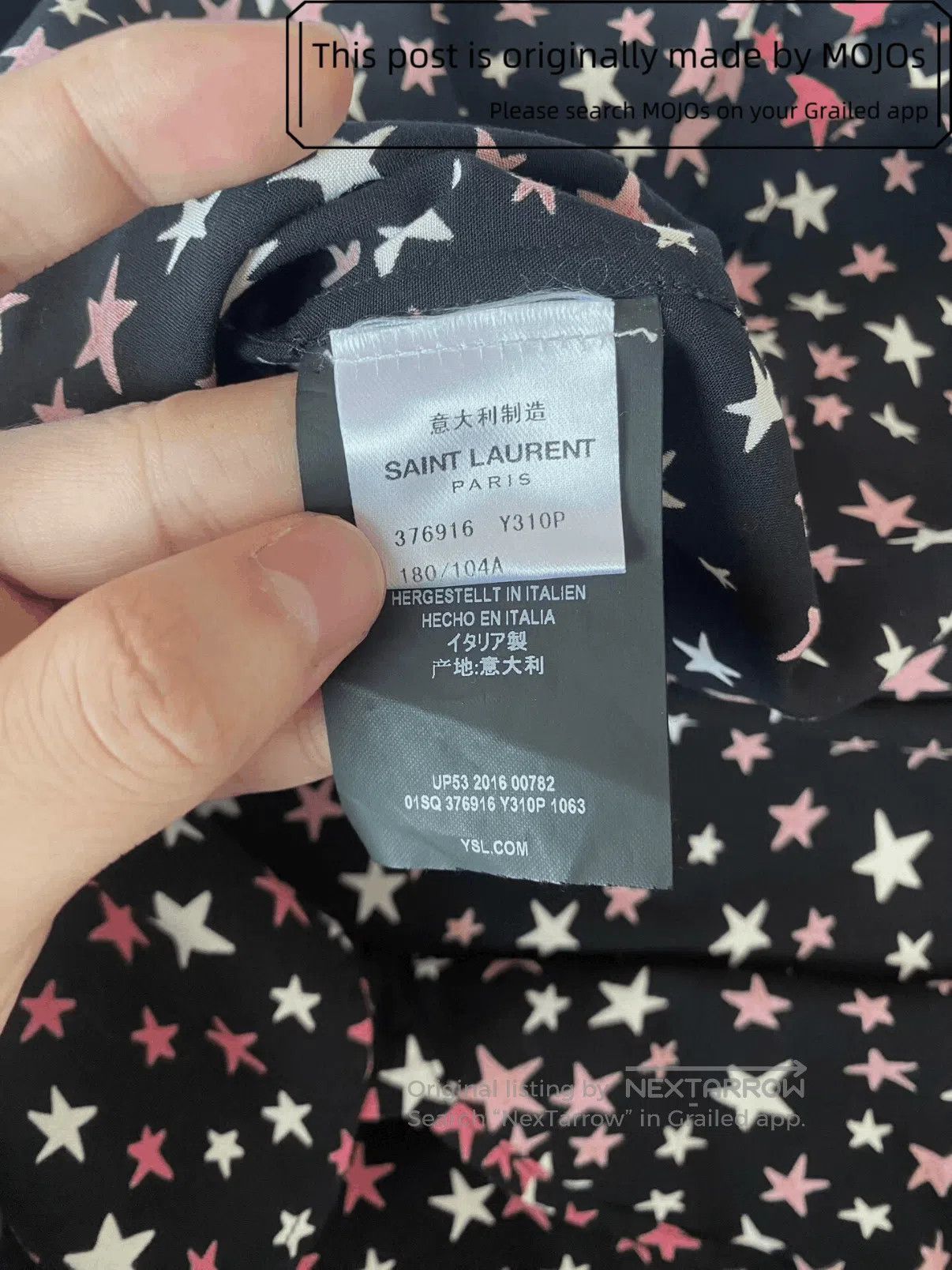 Saint Laurent Paris Sz 40 Saint Laurent Paris 16AW Pink Stars Shirt mojos152724 Size US L / EU 52-54 / 3 - 5 Thumbnail