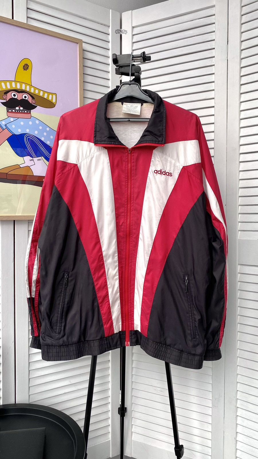 Vintage Adidas Track Retro Jacket Nylon Striped 90s Red