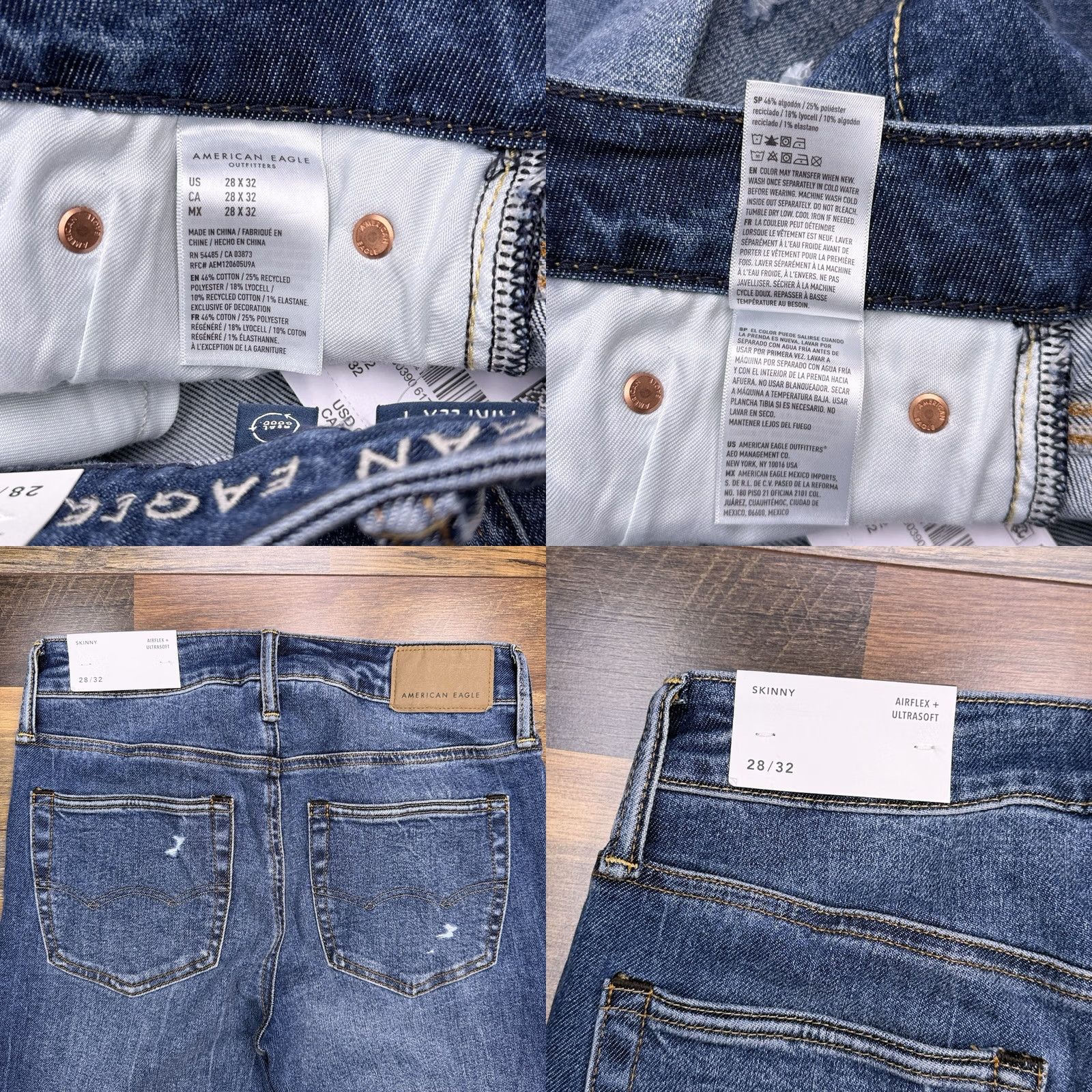American Eagle Outfitters American Eagle Outfitters Jeans Male 28x32 Slim Distressed Button Logo Belt Loops 5-Pocket Denim Blue Cotton Blend Mid Rise Skinny Modern Comfort Size US 28 / EU 44 - 8 Thumbnail
