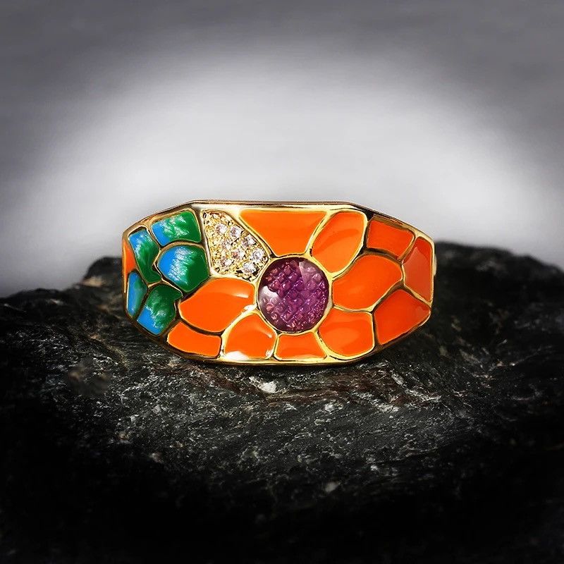Other Colorful Charming Flower Enamel Sunflower Ring Size ONE SIZE - 5 Thumbnail