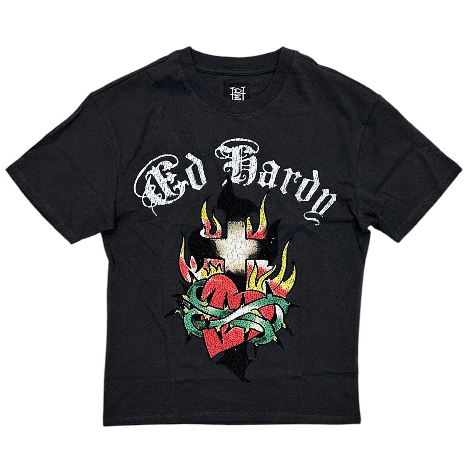 Ed Hardy Ed Hardy T-Shirt Cross Heart Rhinestone Boxy Relaxed Fit Size US M / EU 48-50 / 2 - 2 Thumbnail
