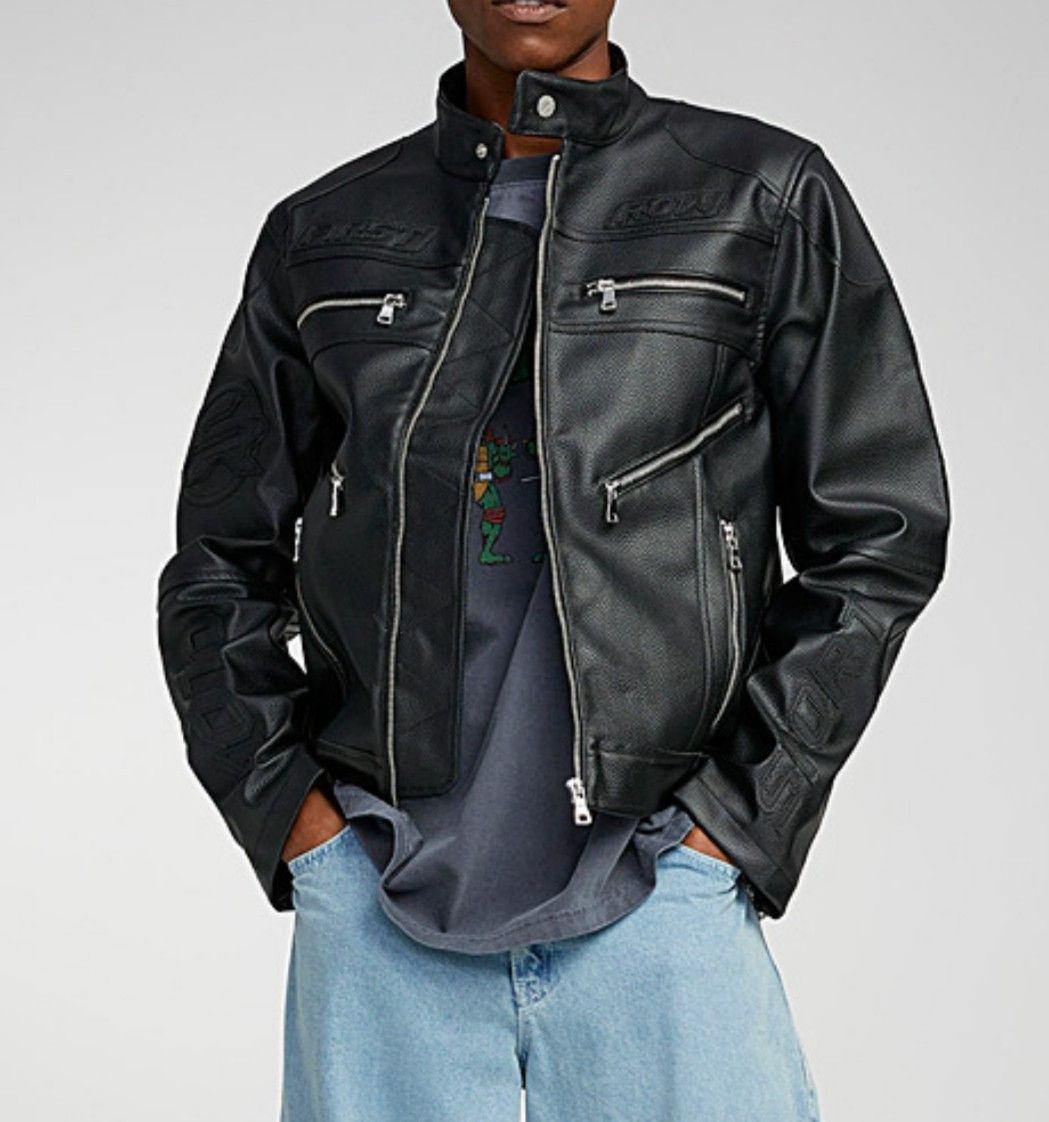 Designer × Streetwear EKSi-1 faux leather moto jacket. NY