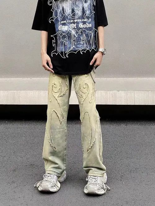 Other Retro yellow mud straight wide leg draped design jeans Size US 30 / EU 46 - 2 Thumbnail