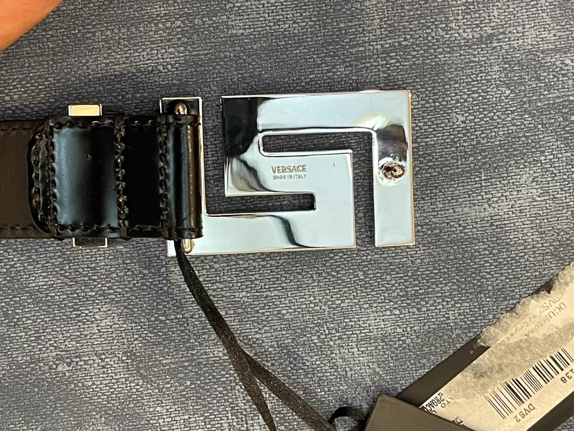 Versace Black Belt with Geometric Pattern Buckle Size ONE SIZE - 4 Thumbnail
