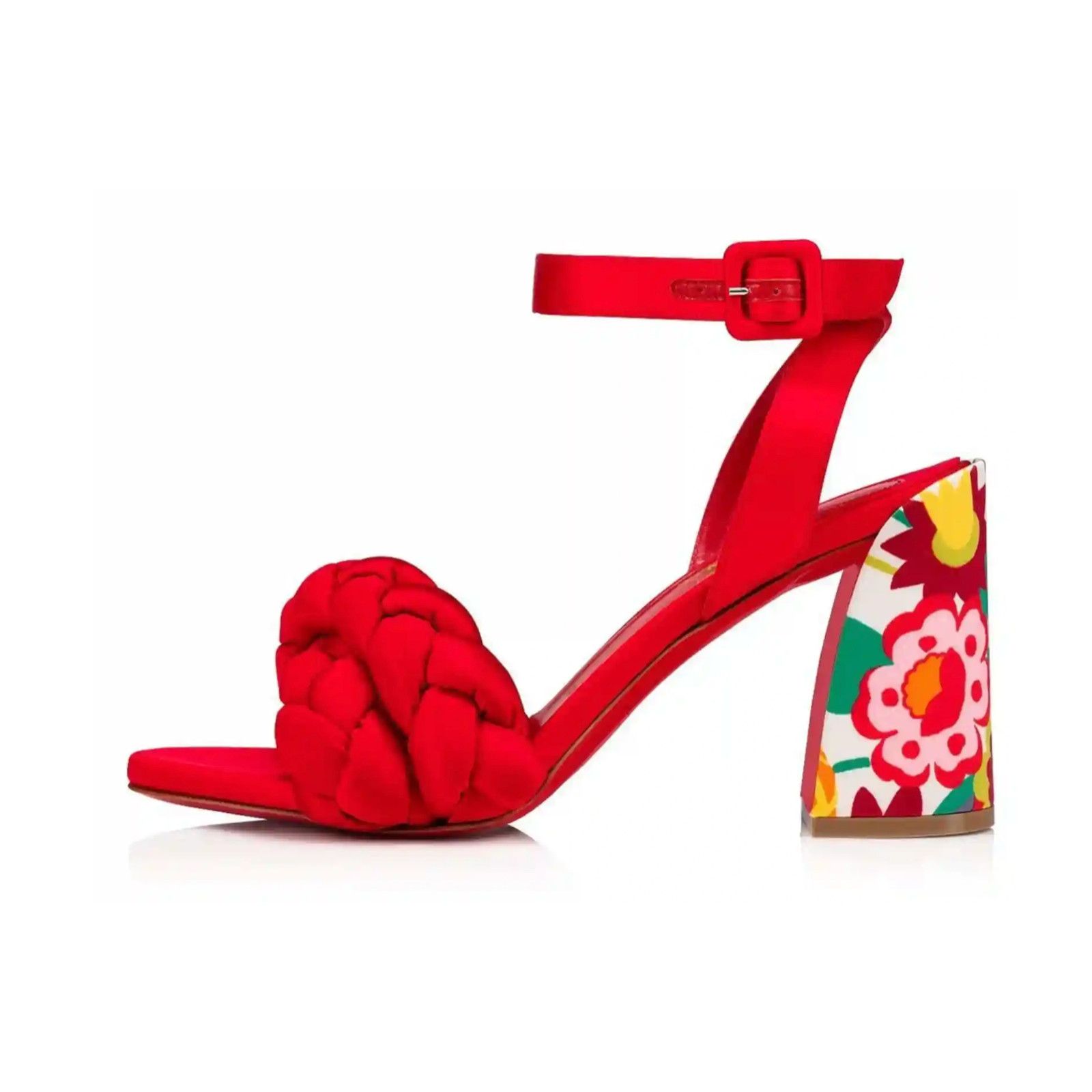 Christian Louboutin Brio 85 Red Floral Ankle Strap Sandal Block Heel Pump 37 Size US 7 / IT 37 - 3 Thumbnail