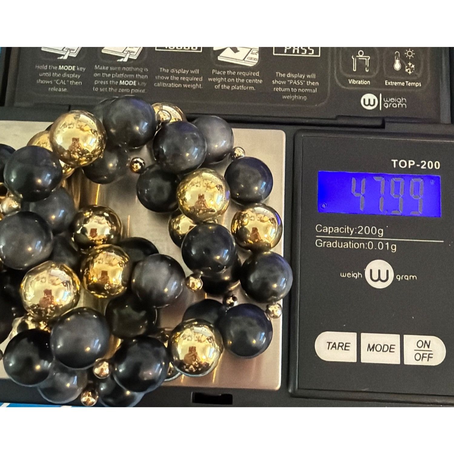 Other Vintage Acrylic Bead Necklace Black Gray Gold Tone Classic 2 Size ONE SIZE - 5 Thumbnail