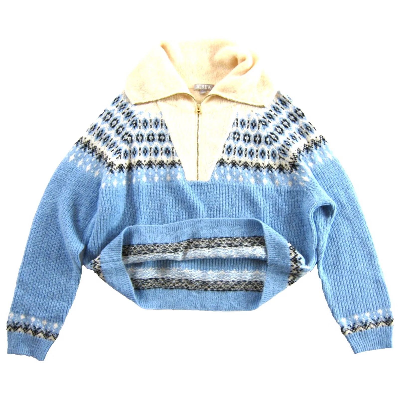 J.Crew J.CREW Blue Ivory Black Gold Zipper Cowl Neck Knit Sweater Woman Size XL Size XL / US 12-14 / IT 48-50 - 4 Thumbnail