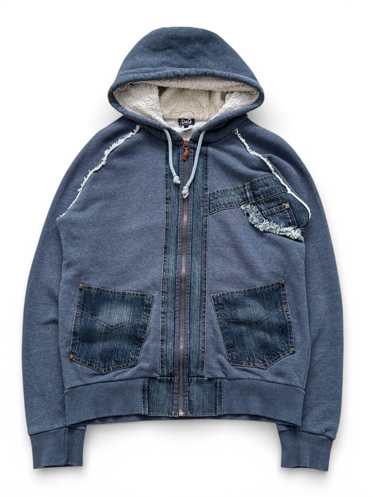 2000s Dolce & Gabbana Denim Patch Work Zip Hoodie