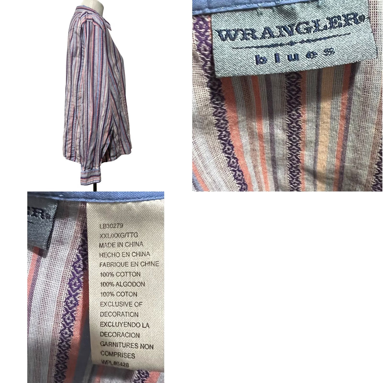 Wrangler VINTAGE Wrangler Blues Women’s Top Button Front Striped Pearly Snaps Long Sleeve Sz XXL Size XXL / US 16-18 / IT 52-54 - 8 Thumbnail