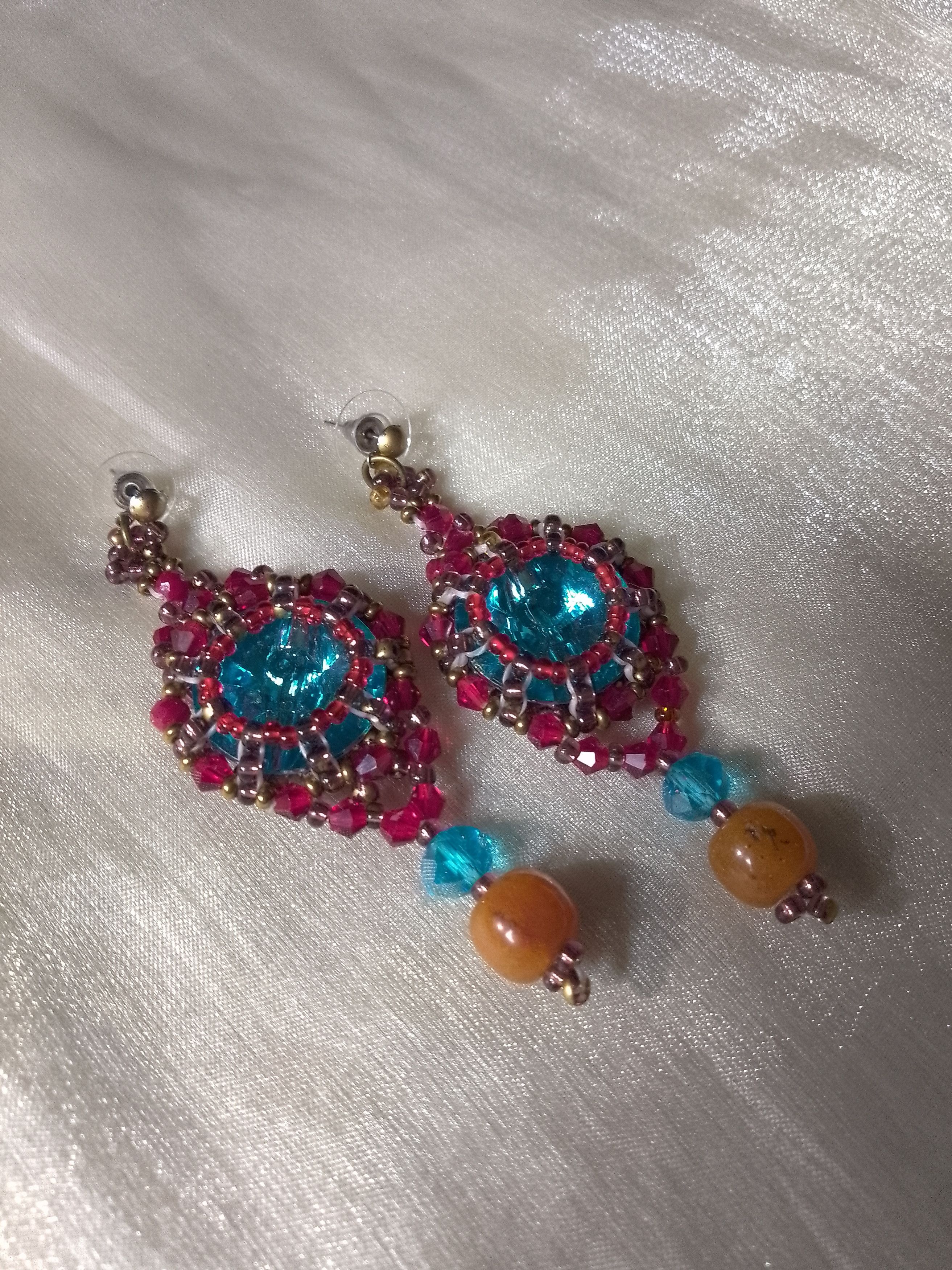 Handmade Earrings dangle Naturale carnelian stone + blue zircons Size ONE SIZE - 2 Thumbnail
