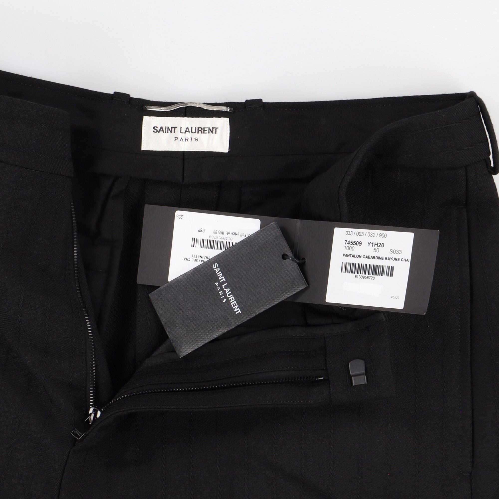 Saint Laurent Paris Black Gabardine Wool Pinstriped Trousers Size US 34 / EU 50 - 6 Thumbnail