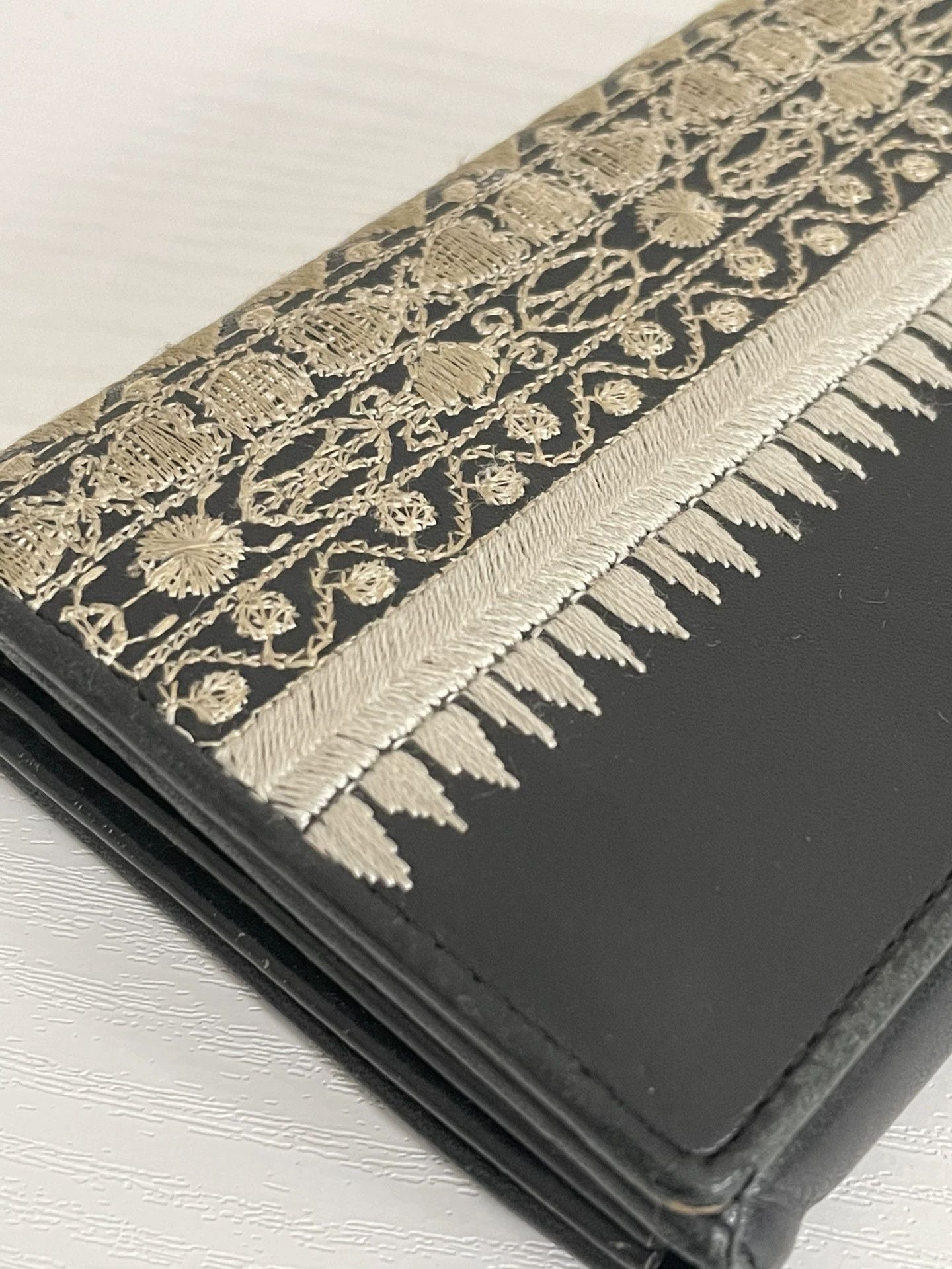 Jean Paul Gaultier Black Wallet with Embroidered Decorative Trim Size ONE SIZE - 2 Thumbnail