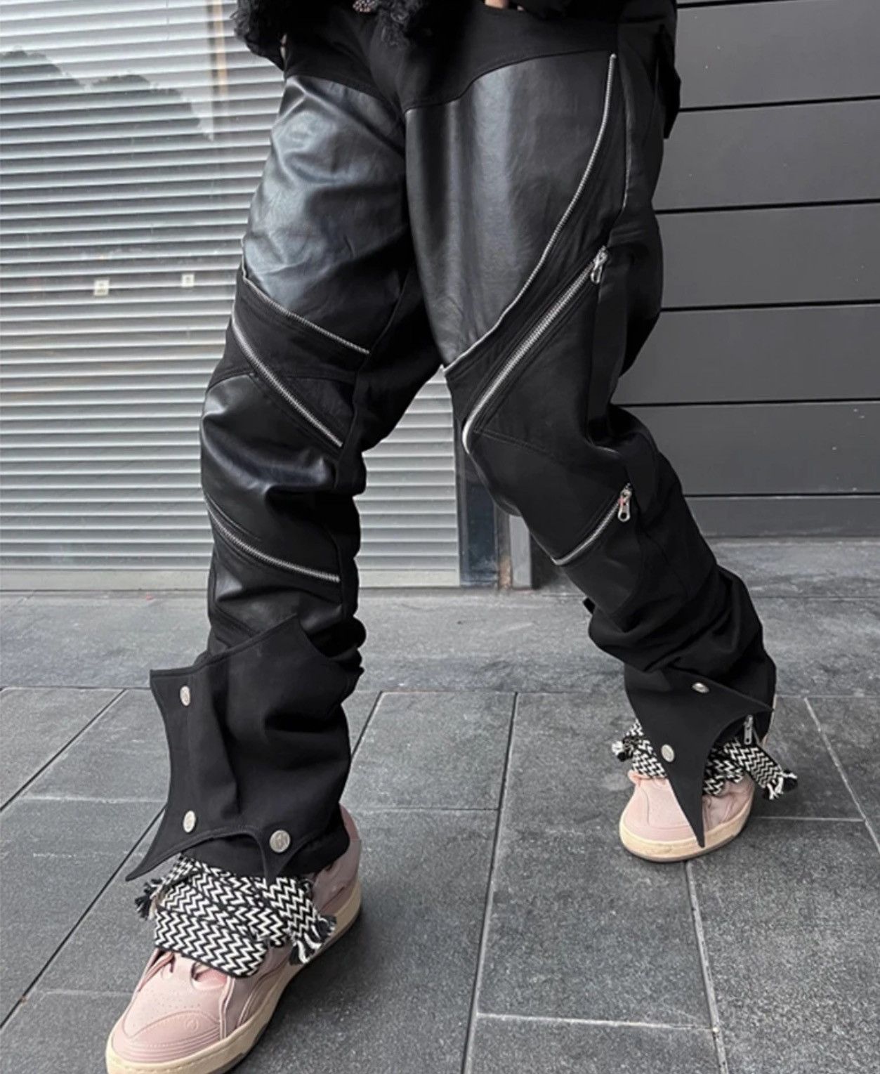 Leather Long Black Patchwork Pu Leather Pants Size US 34 / EU 50 - 8 Thumbnail