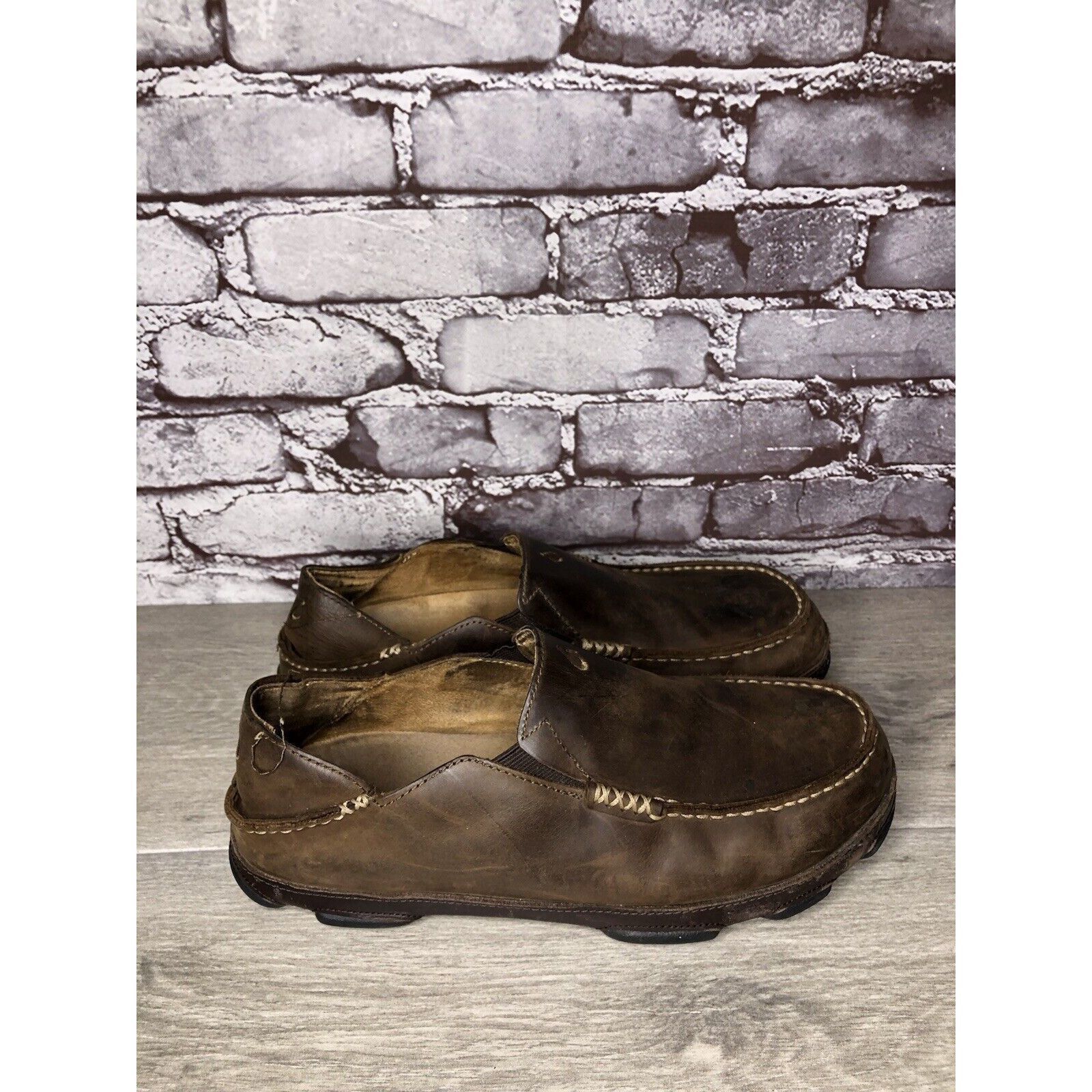 Olukai OluKai Moloa Brown Leather Casual Drop Heel Loafers Shoes Me Size US 10 / EU 43 - 3 Thumbnail