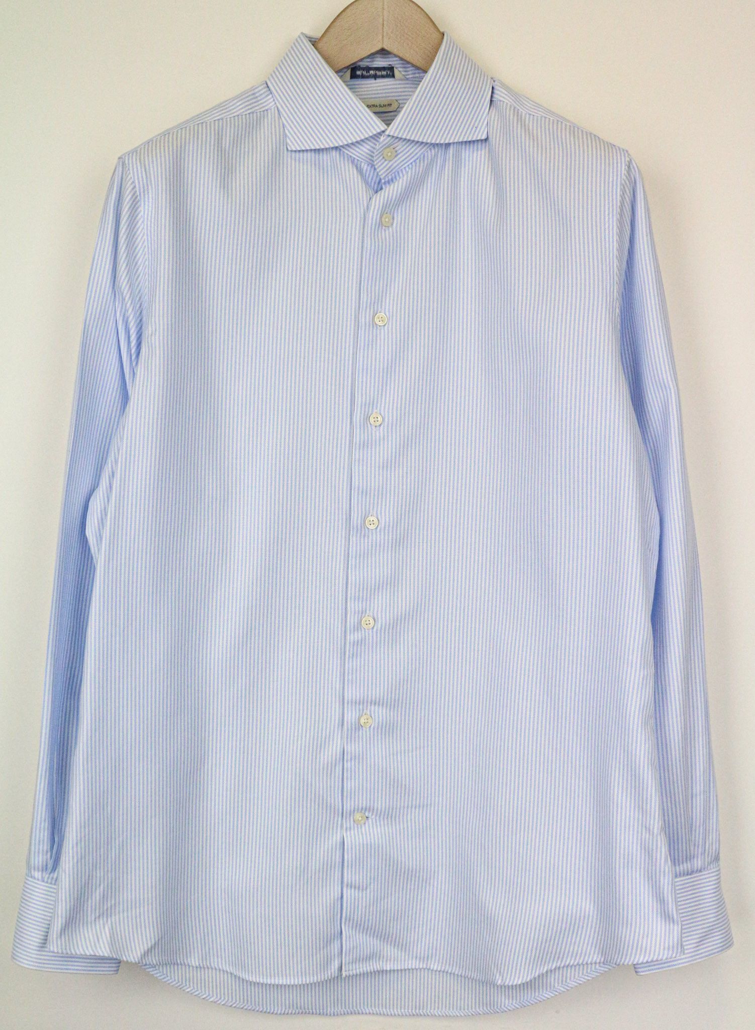 Suitsupply 42/16 1/2 Blue Cotton Extra Slim Striped Shirt 77427 Size 42R - 1 Thumbnail
