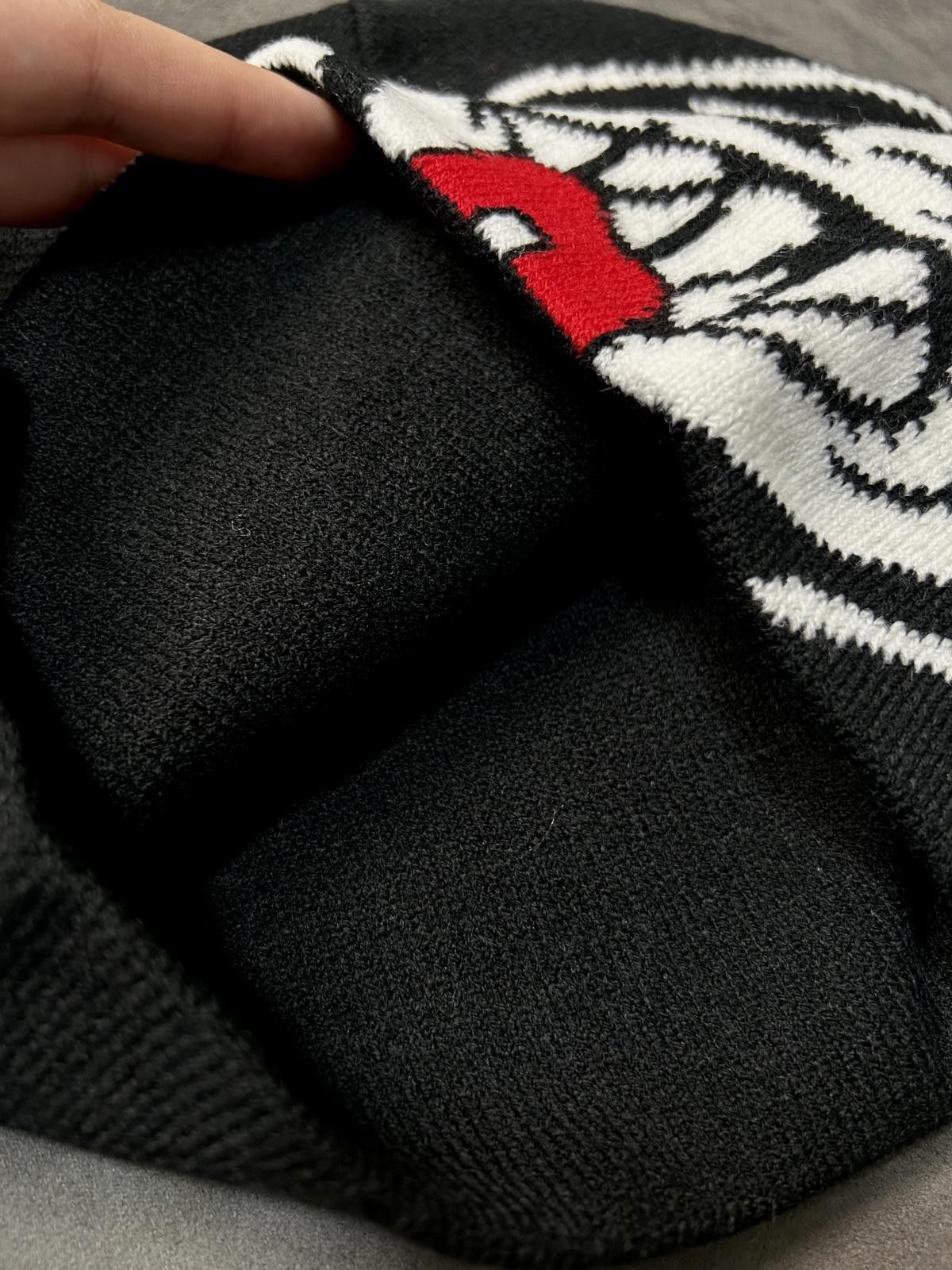 Japanese Brand Angry Wolf Graphic Graphic No Cuff Knit Beanie Black Hat OS Size ONE SIZE - 3 Thumbnail