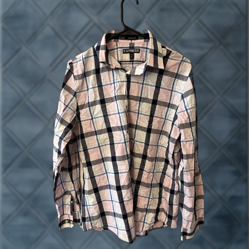 Express EXPRESS Button-Up Shirt Mens Medium Modern Fit Multicolor Plaid Check Size US M / EU 48-50 / 2 - 1 Thumbnail