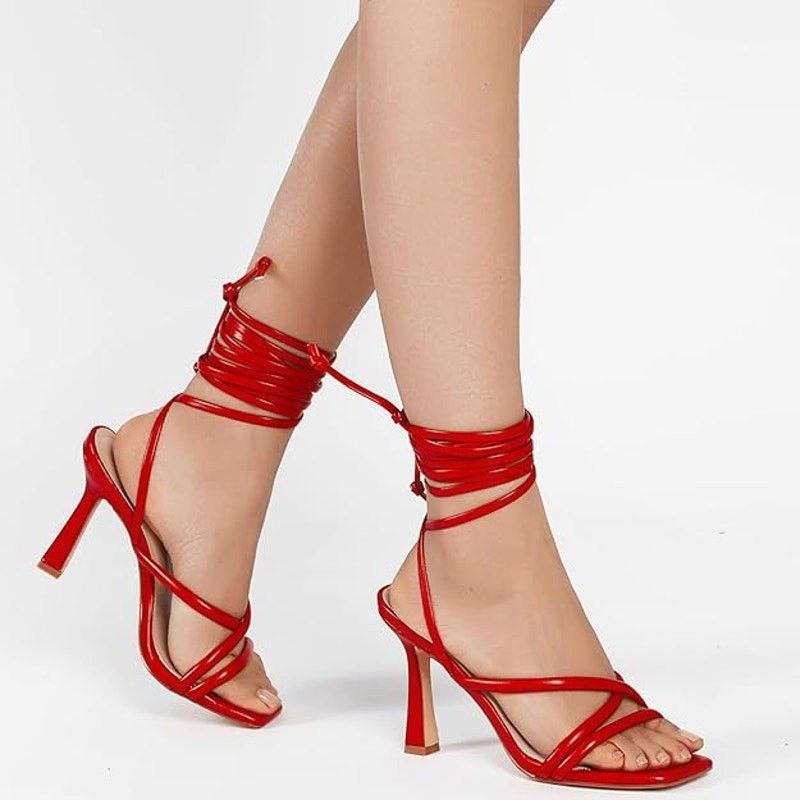 Other Mostrin Women's Size 9 Red Lace-Up Ankle Wrap Heels Size US 9 / IT 39 - 4 Thumbnail
