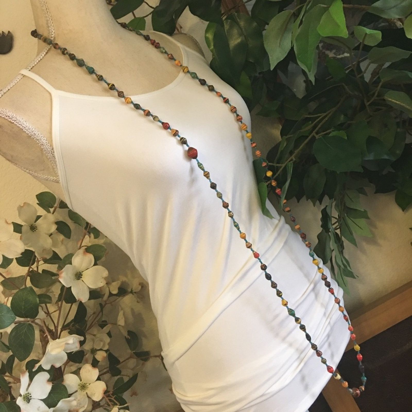 Other Hand crafted resin coated paper bead long necklace Size ONE SIZE - 2 Thumbnail