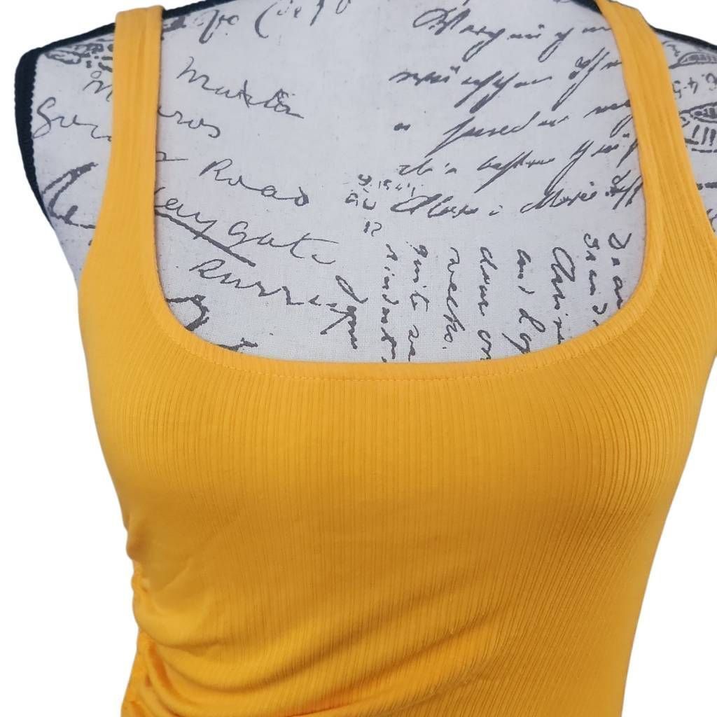 MONROW Monrow Women's Size Small Vivid Yellow Ruched Side Ribbed Bo Size S / US 4 / IT 40 - 5 Thumbnail