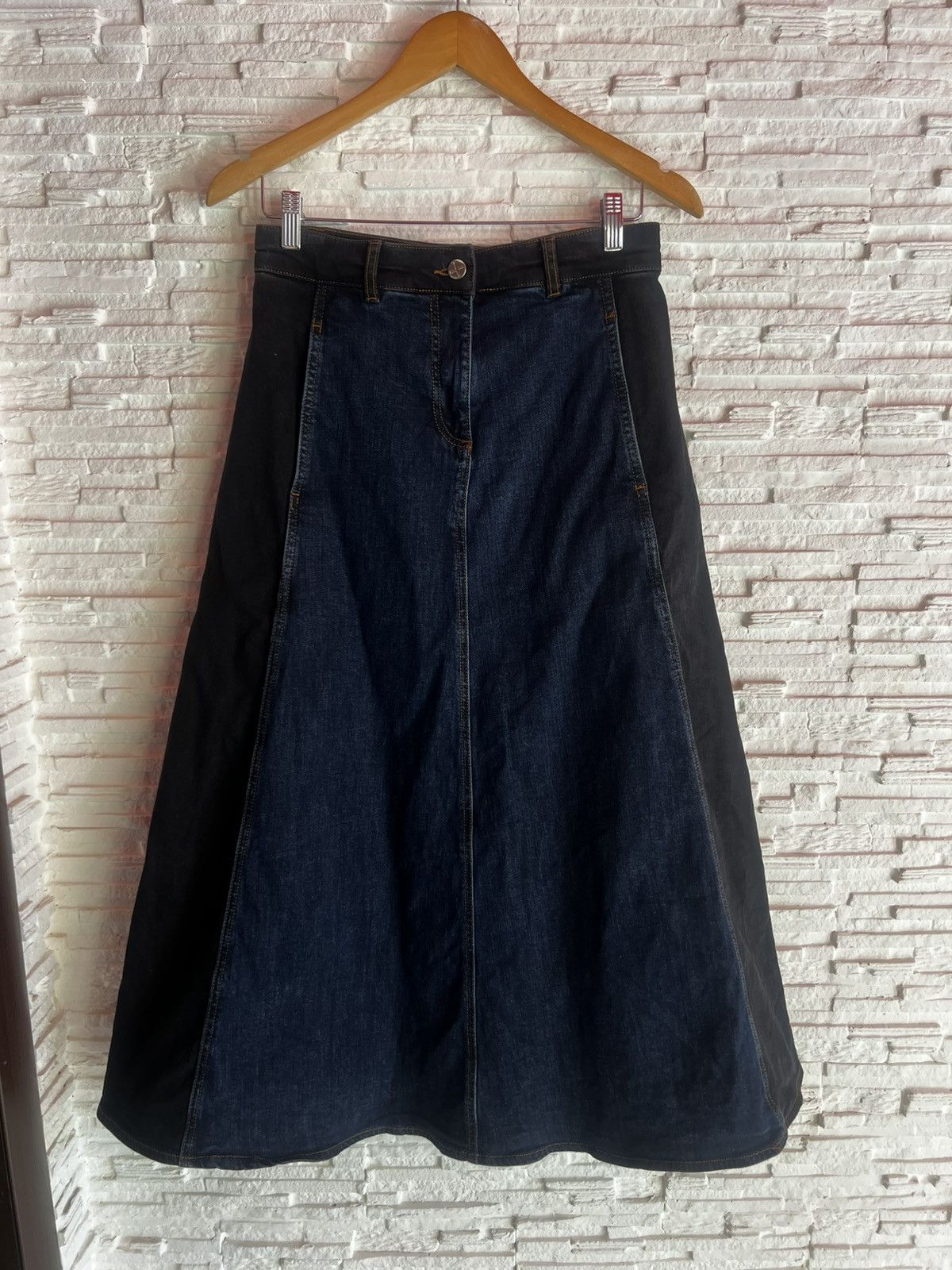 ME+EM ME+EM Denim Midi Skirt A-Line Blue Black Size 8 Size 27" / US 4 / IT 40 - 3 Thumbnail