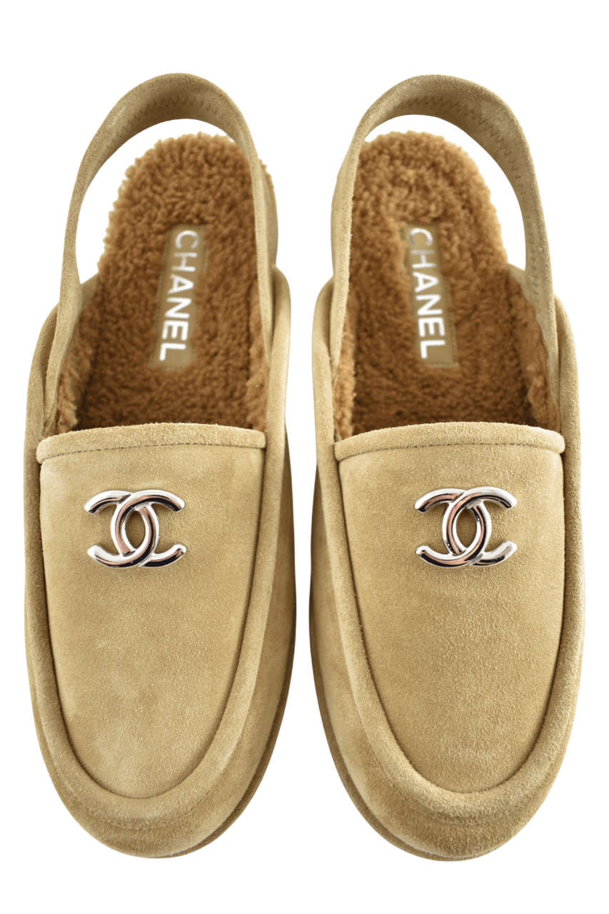 Chanel Chanel Suede CC Shearling Moccasin Slingback Loafer Flat 41 Size US 11 / IT 41 - 1 Thumbnail